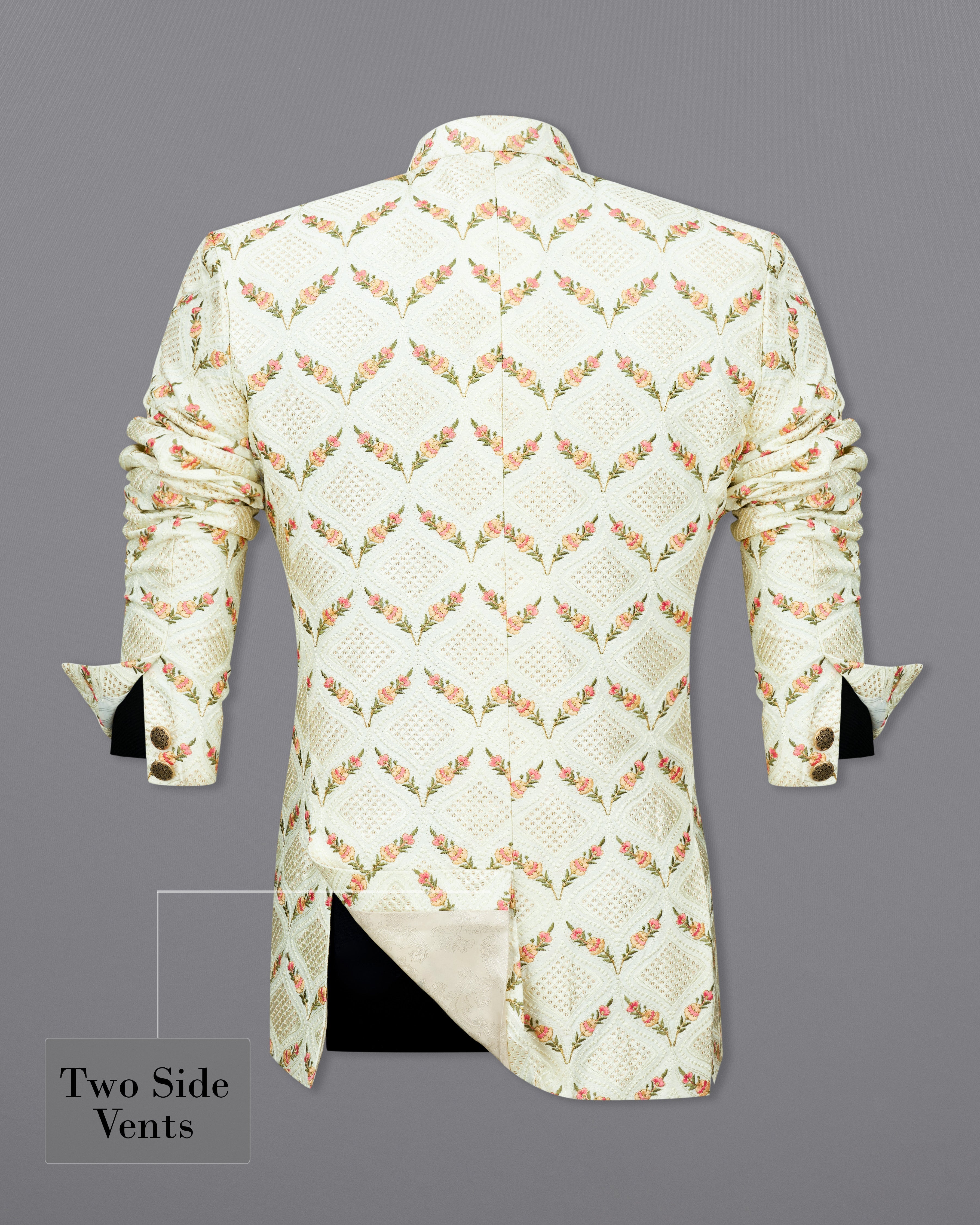 Albescent Cream with Sequins Embroidered Bandhgala Blazer