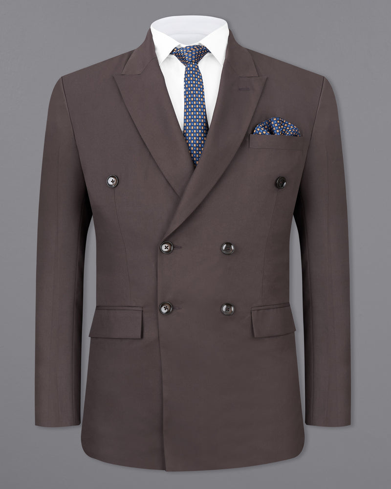 Coffee Brown Textured Premium Terry-Rayon Double-Breasted-Blazers for Men.
