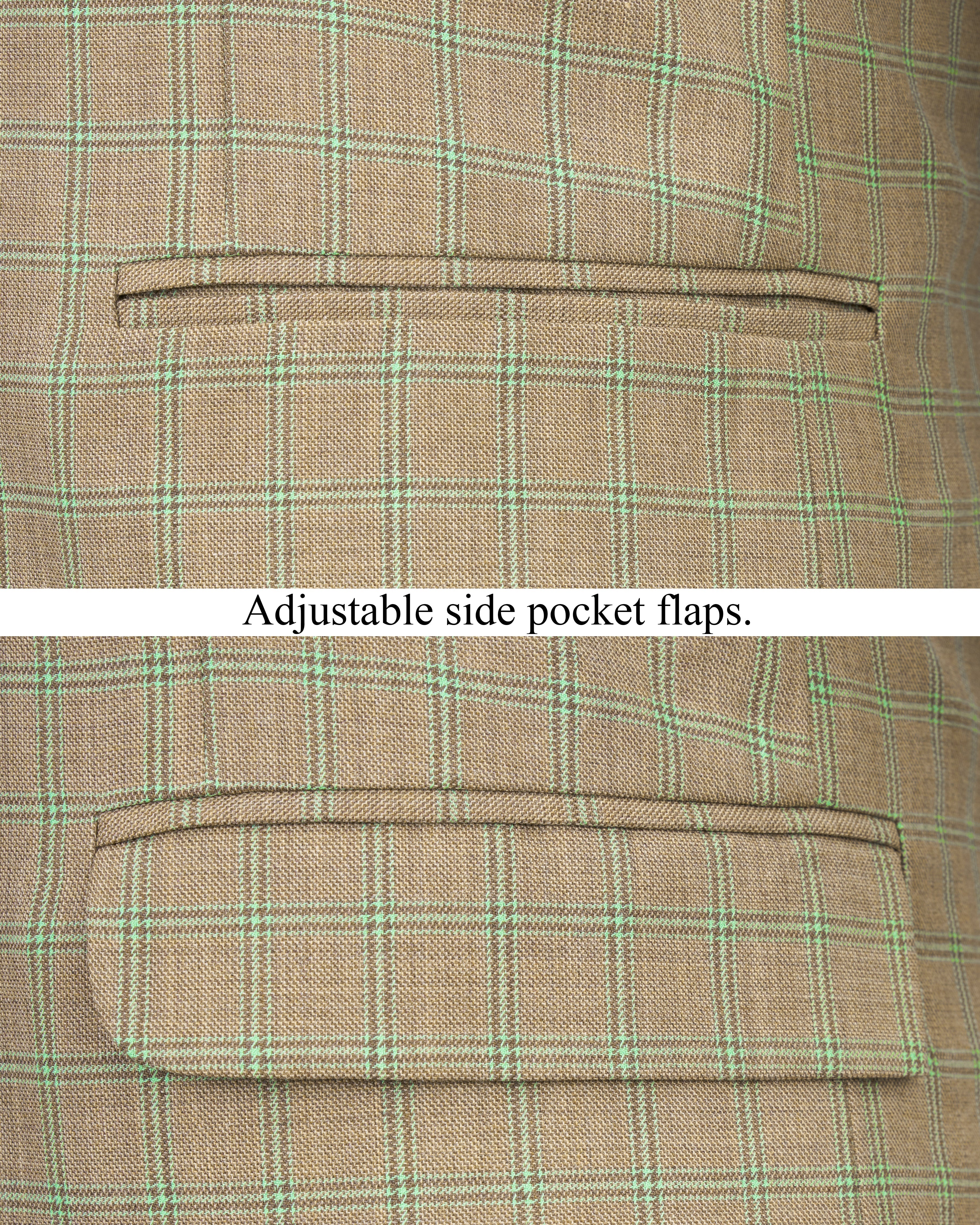Sandrift Brown with Sprout Green Plaid Bandhgala Blazer BL2483-BG-36, BL2483-BG-38, BL2483-BG-40, BL2483-BG-42, BL2483-BG-44, BL2483-BG-46, BL2483-BG-48, BL2483-BG-50, BL2483-BG-52, BL2483-BG-54, BL2483-BG-56, BL2483-BG-58, BL2483-BG-60