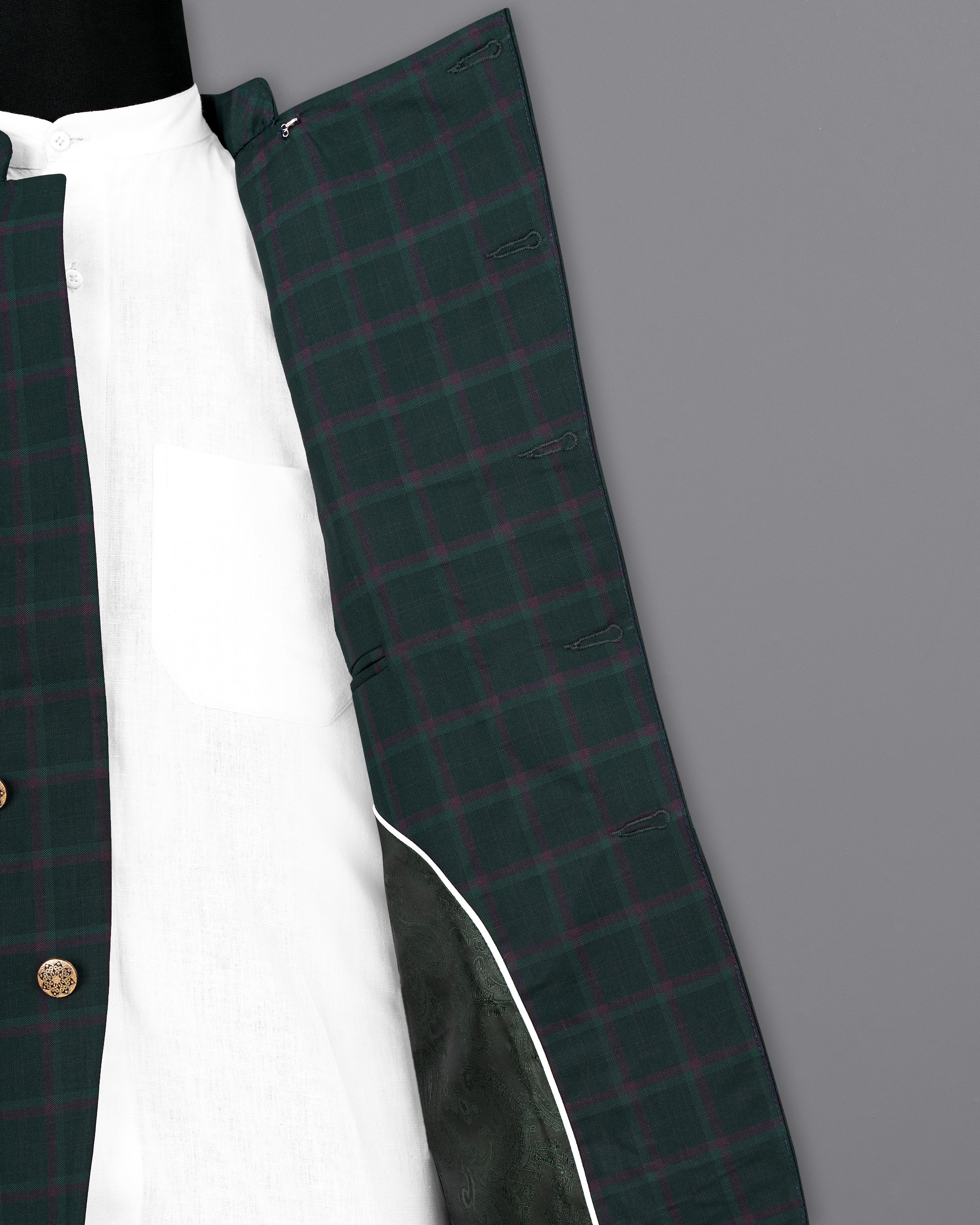 Timber Green Plaid Cross-Buttoned Bandhgala Blazer BL2484-CBG-36, BL2484-CBG-38, BL2484-CBG-40, BL2484-CBG-42, BL2484-CBG-44, BL2484-CBG-46, BL2484-CBG-48, BL2484-CBG-50, BL2484-CBG-52, BL2484-CBG-54, BL2484-CBG-56, BL2484-CBG-58, BL2484-CBG-60