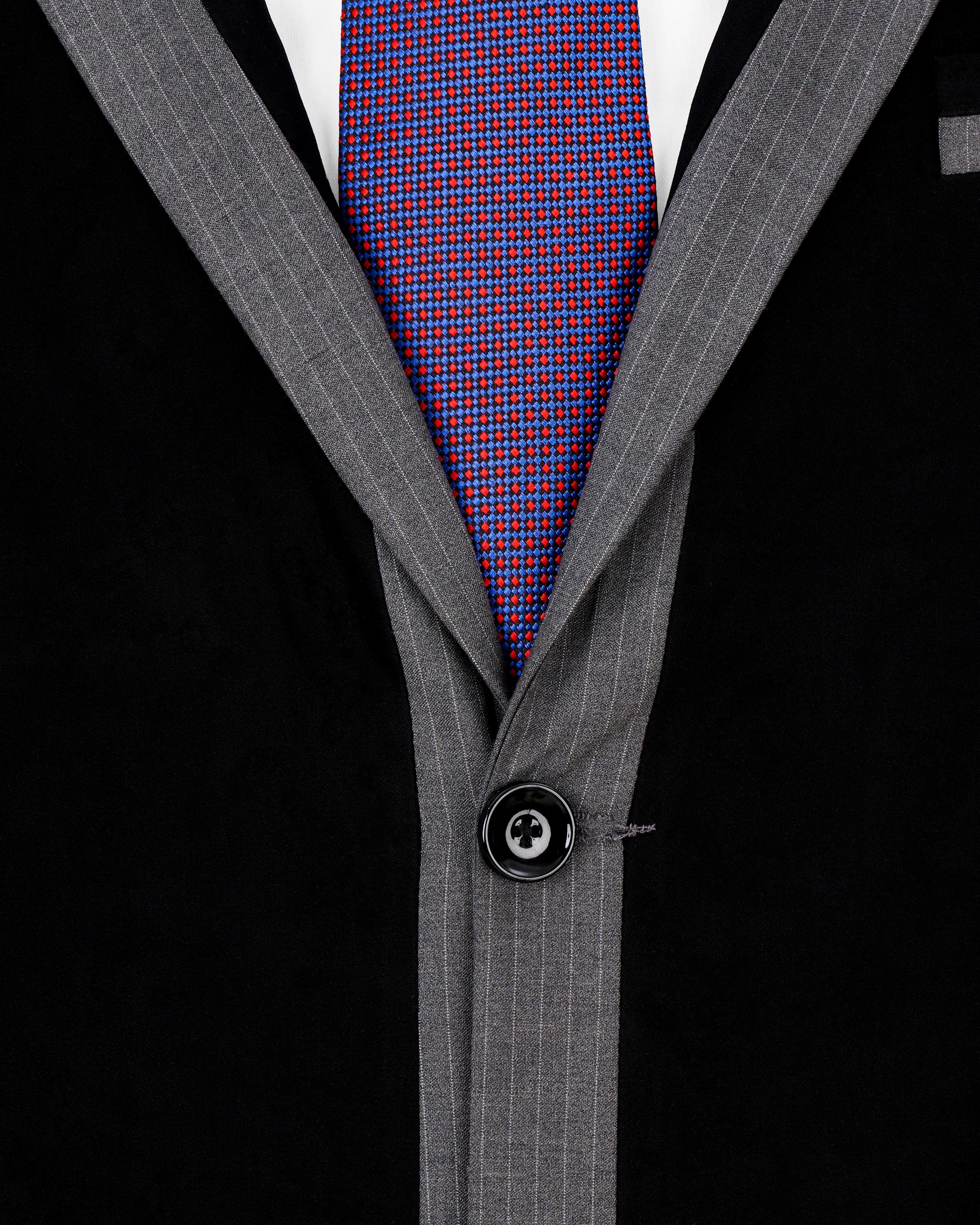 Korean Black with Gray Single Breasted Designer Blazer BL2542-SBP-D246-36, BL2542-SBP-D246-38, BL2542-SBP-D246-40, BL2542-SBP-D246-42, BL2542-SBP-D246-44, BL2542-SBP-D246-46, BL2542-SBP-D246-48, BL2542-SBP-D246-50, BL2542-SBP-D246-54, BL2542-SBP-D246-54, BL2542-SBP-D246-56, BL2542-SBP-D246-58, BL2542-SBP-D246-60