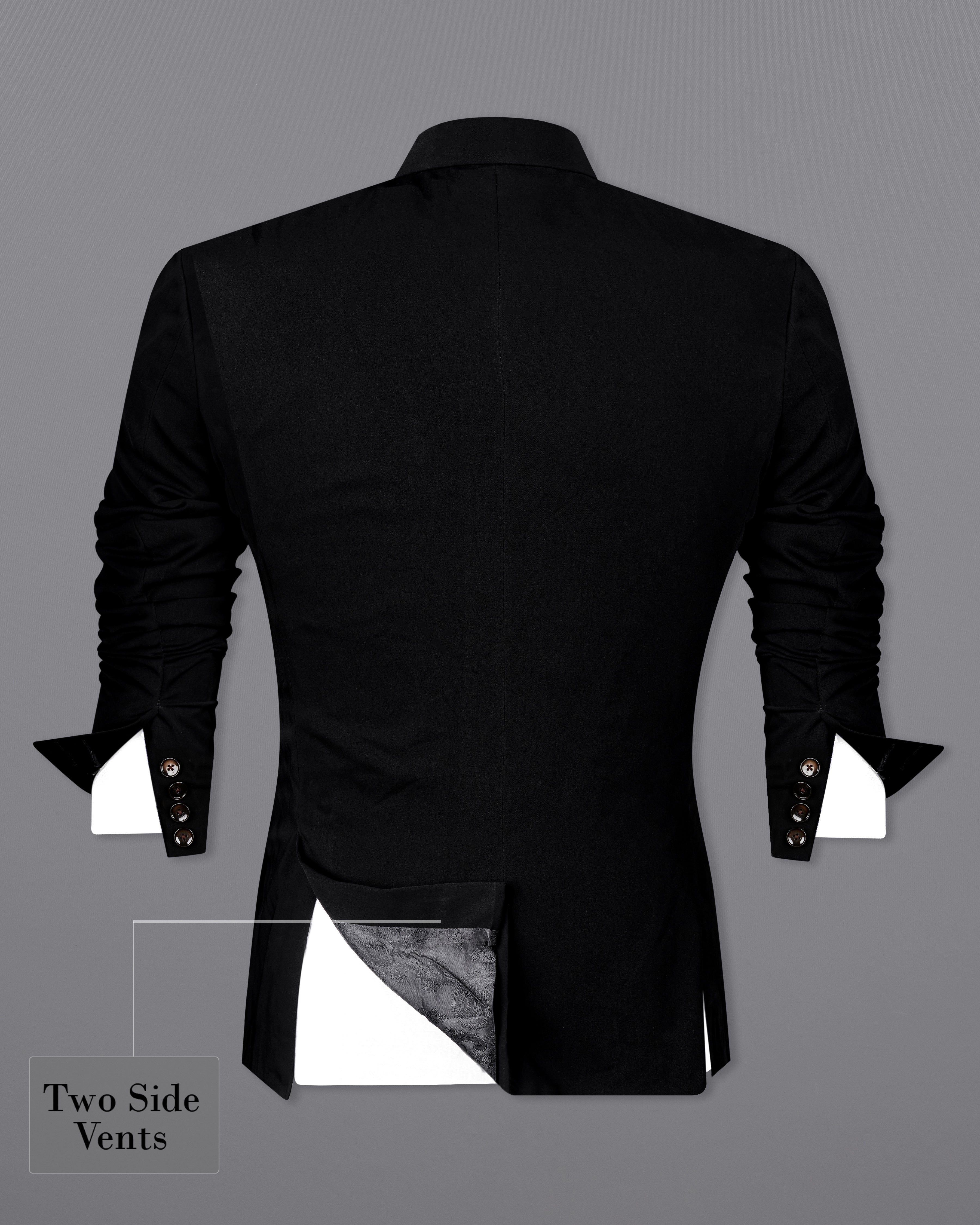 Korean Black Plain Solid Premium Terry Rayon Double Breasted Blazer For Men