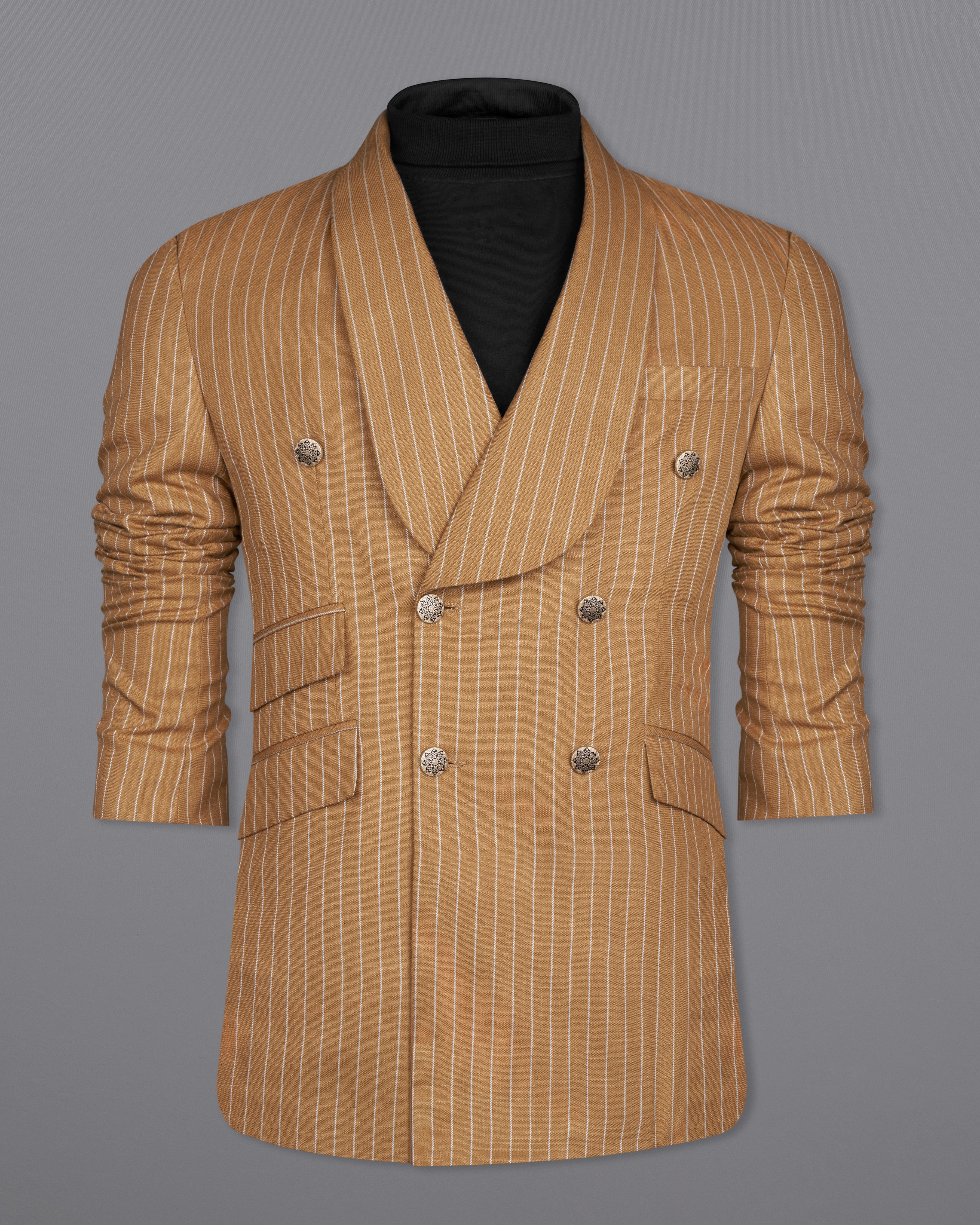 Clay Brown with White Striped Double Breasted Designer Blazer BL2615-DB-GB-D270-36, BL2615-DB-GB-D270-38, BL2615-DB-GB-D270-40, BL2615-DB-GB-D270-42, BL2615-DB-GB-D270-44, BL2615-DB-GB-D270-46, BL2615-DB-GB-D270-48, BL2615-DB-GB-D270-50, BL2615-DB-GB-D270-52, BL2615-DB-GB-D270-54, BL2615-DB-GB-D270-56, BL2615-DB-GB-D270-58, BL2615-DB-GB-D270-60