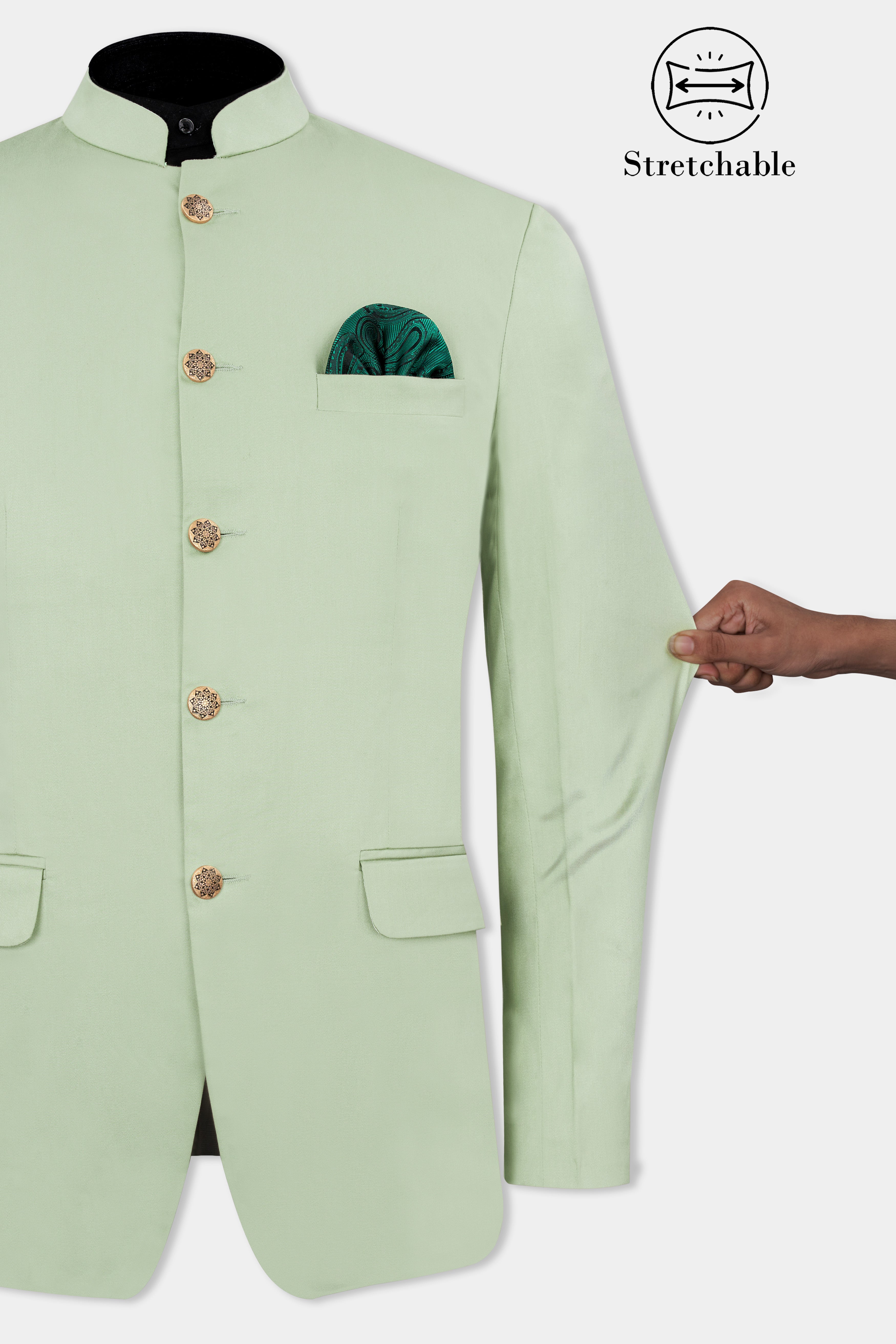 Coriander Green Premium Cotton Bandhgala Stretchable Traveler Blazer BL2796-BG-36, BL2796-BG-38, BL2796-BG-40, BL2796-BG-42, BL2796-BG-44, BL2796-BG-46, BL2796-BG-48, BL2796-BG-50, BL2796-BG-52, BL2796-BG-54, BL2796-BG-56, BL2796-BG-58, BL2796-BG-60