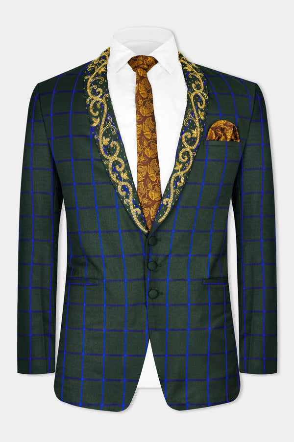 Kombu Green Checkered Wool Rich Blazer