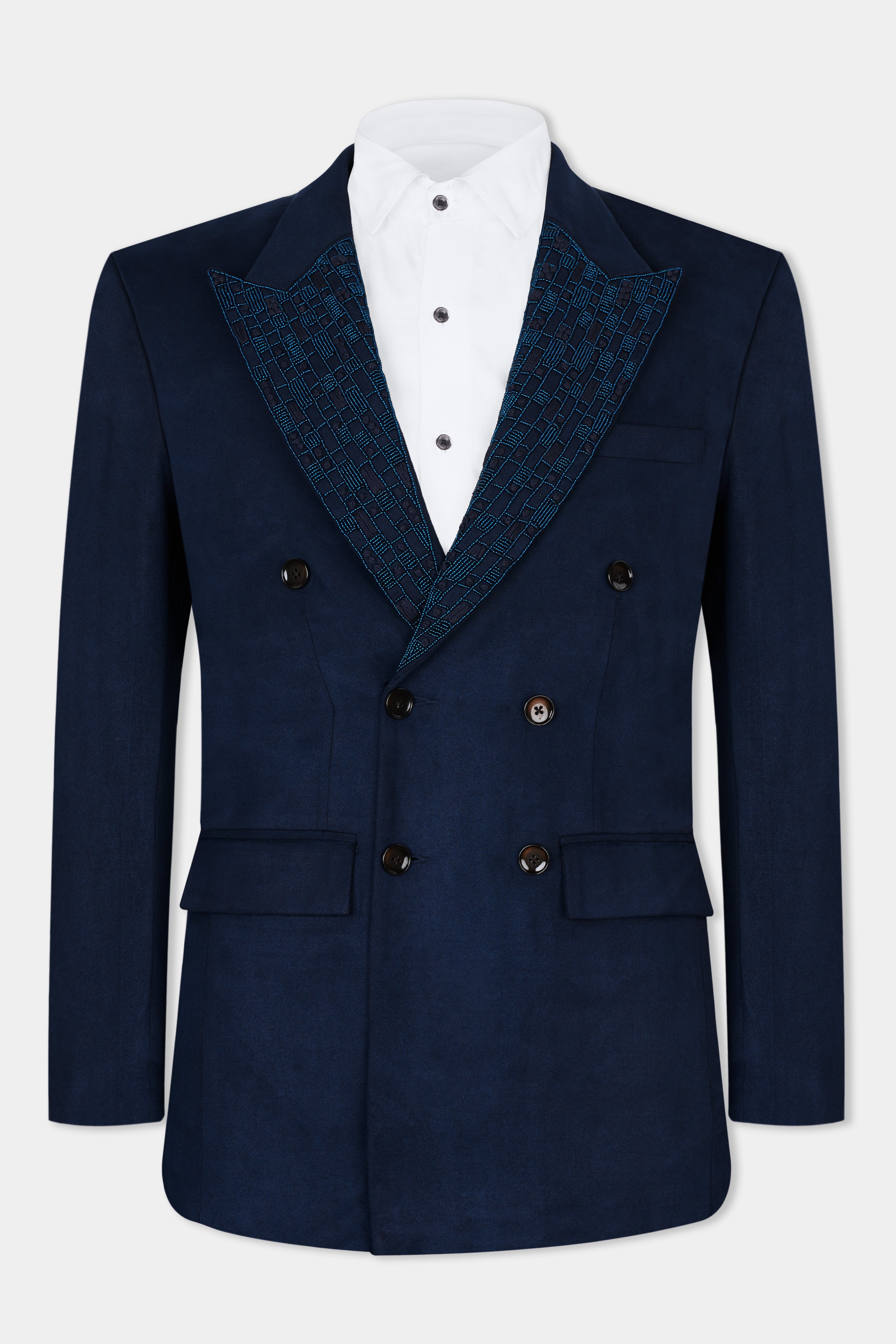 Midnight Blue Double Breasted Stretchable Designer Blazer BL2848-DB-KWL-D120-36, BL2848-DB-KWL-D120-38, BL2848-DB-KWL-D120-40, BL2848-DB-KWL-D120-42, BL2848-DB-KWL-D120-44, BL2848-DB-KWL-D120-46, BL2848-DB-KWL-D120-48, BL2848-DB-KWL-D120-50, BL2848-DB-KWL-D120-52, BL2848-DB-KWL-D120-54, BL2848-DB-KWL-D120-56, BL2848-DB-KWL-D120-58, BL2848-DB-KWL-D120-60