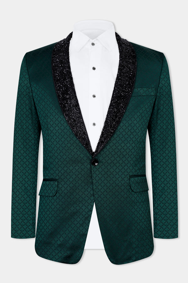 Everglade Green Jacquard Textured Designer Tuxedo Blazer