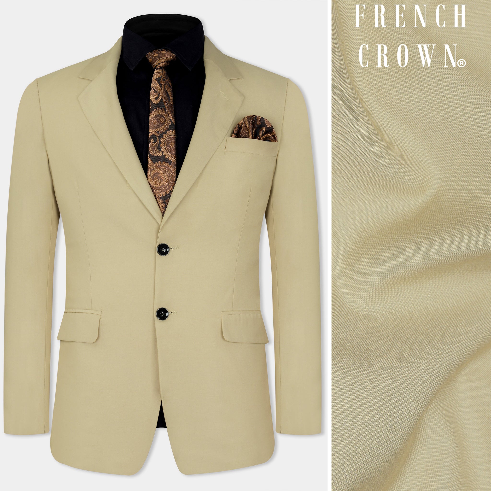 Yuma Cream Plain-Solid Premium Wool-Blend Single Breasted Blazers for Men.