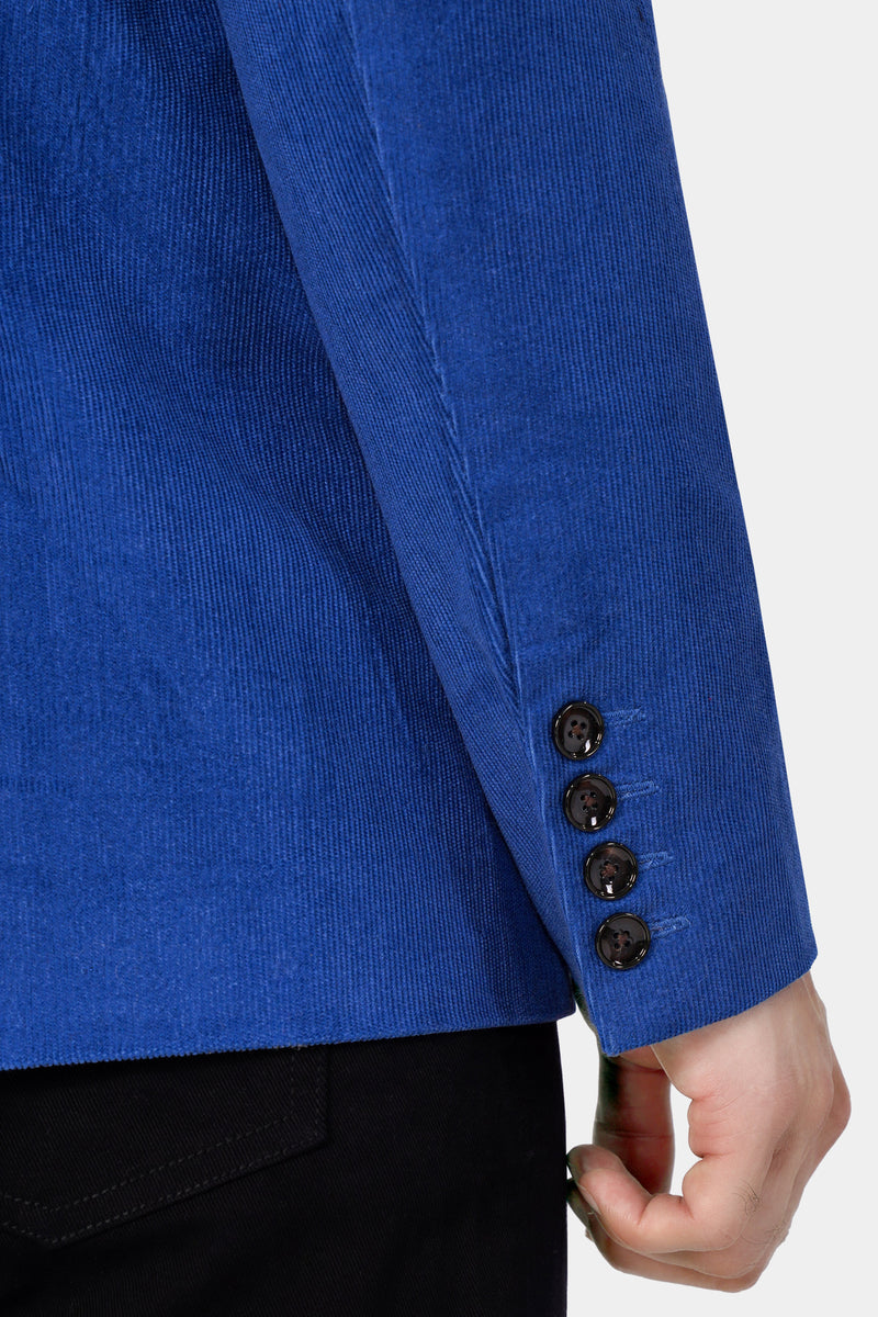 Cobalt Blue Double Breasted Corduroy Premium Cotton Blazer