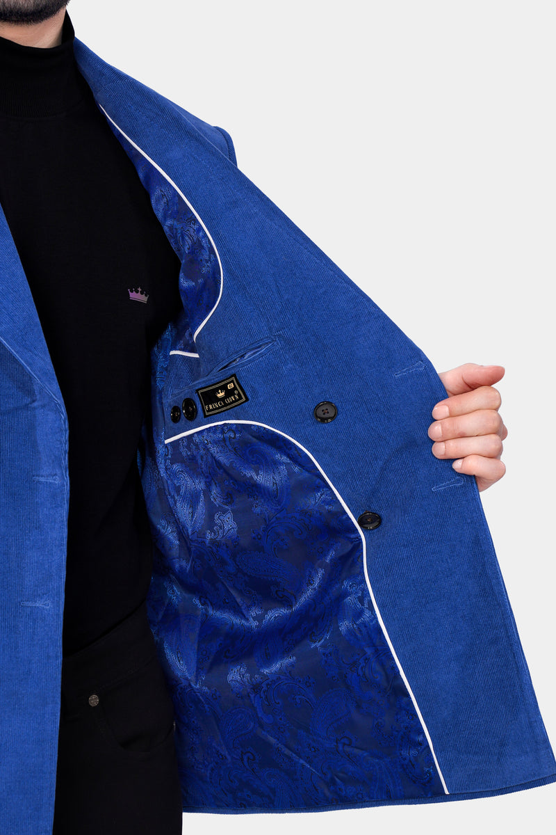 Cobalt Blue Double Breasted Corduroy Premium Cotton Blazer