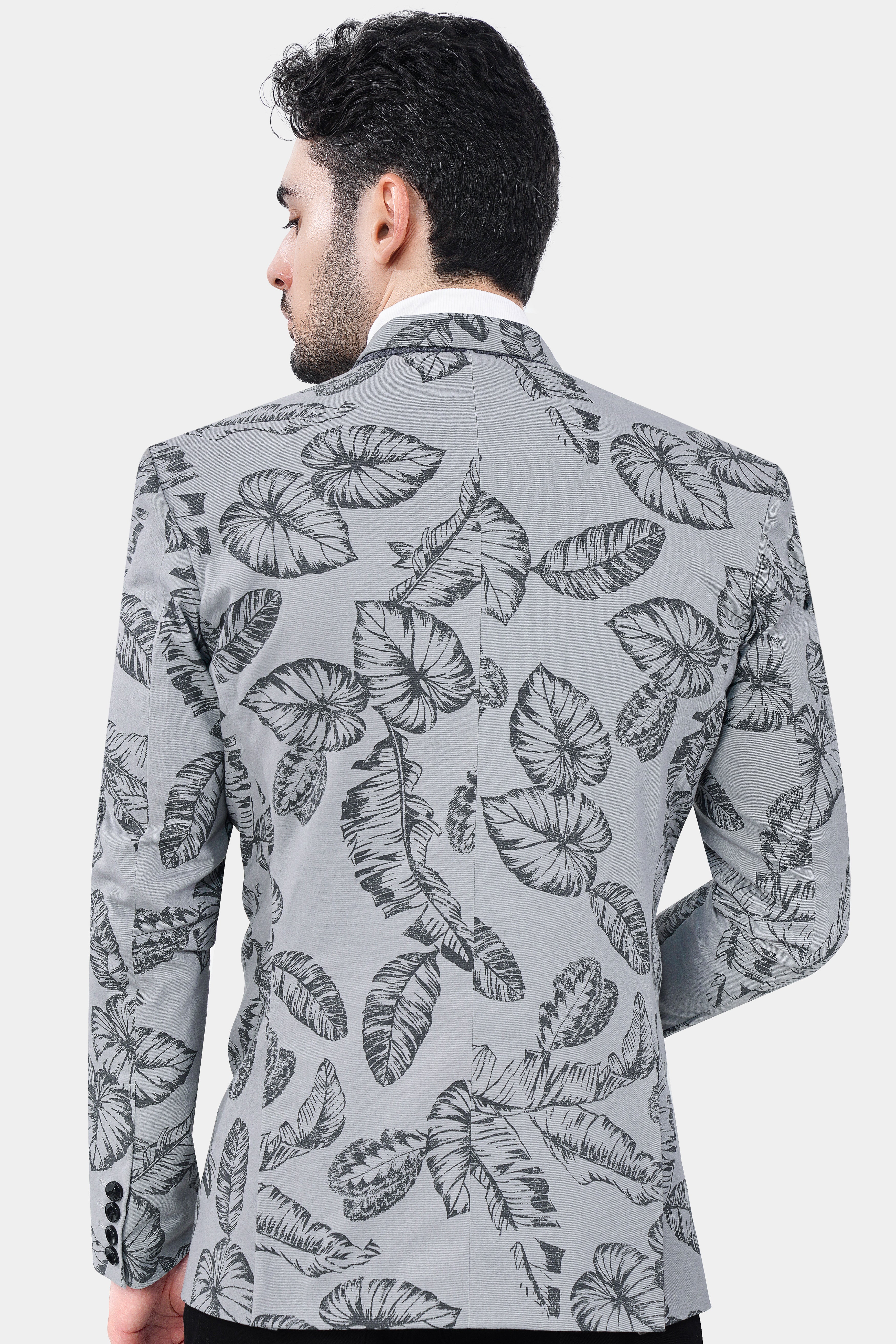 Gainsboro and Comet Gray Leaves Printed Premium Cotton Blazer BL3019-SB-36, BL3019-SB-38, BL3019-SB-40, BL3019-SB-42, BL3019-SB-44, BL3019-SB-46, BL3019-SB-48, BL3019-SB-50, BL3019-SB-52, BL3019-SB-54, BL3019-SB-56, BL3019-SB-58, BL3019-SB-60