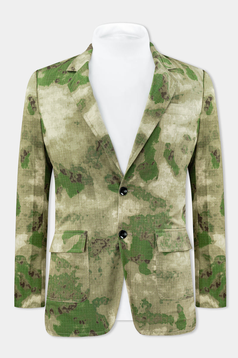 Kelp Green and Fern Green Tie Dye Printed Premium Cotton Blazer