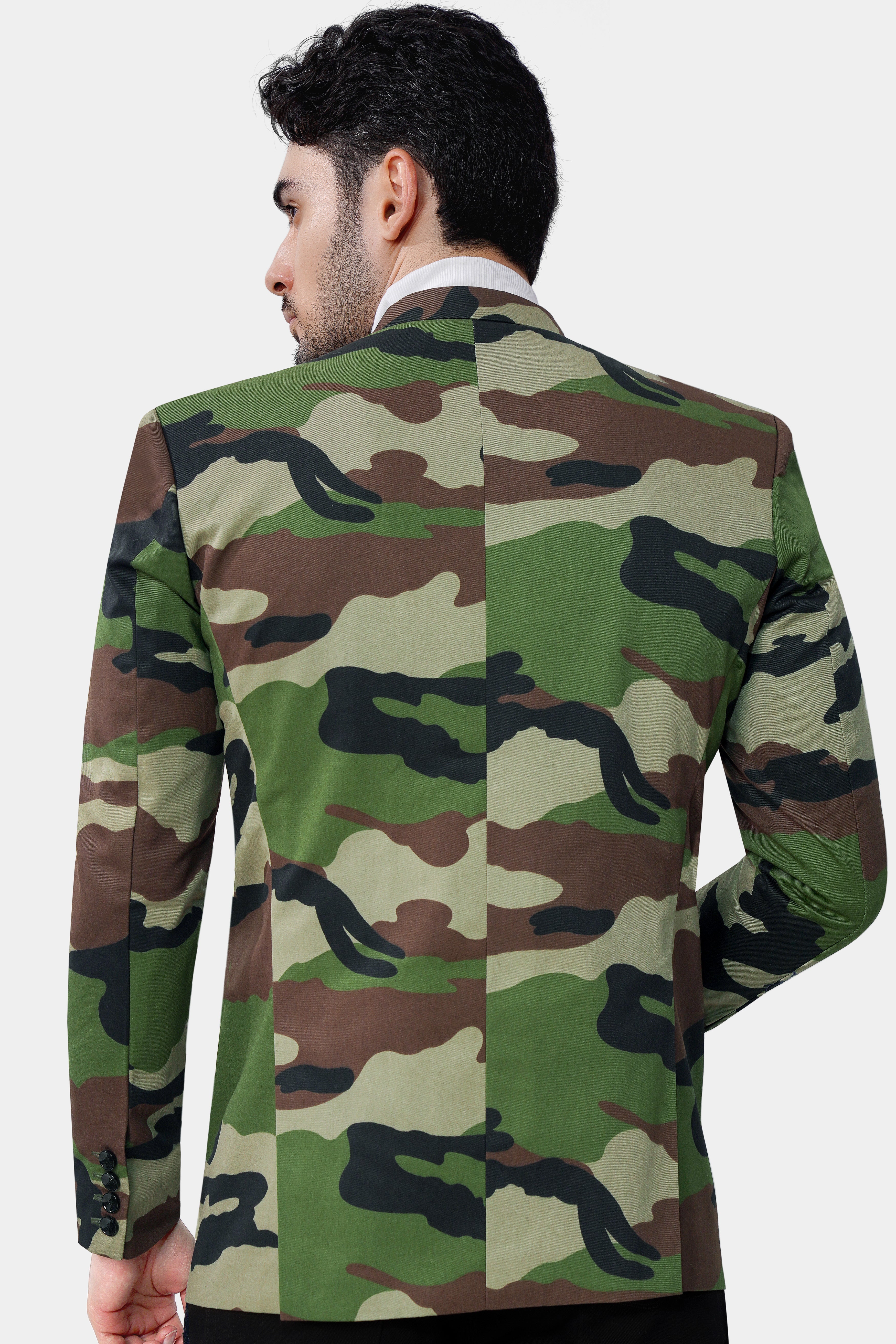 Beaver Brown and Finch Green Camouflage Premium Cotton Designer Blazer BL3026-SBP-D114-36, BL3026-SBP-D114-38, BL3026-SBP-D114-40, BL3026-SBP-D114-42, BL3026-SBP-D114-44, BL3026-SBP-D114-46, BL3026-SBP-D114-48, BL3026-SBP-D114-50, BL3026-SBP-D114-52, BL3026-SBP-D114-54, BL3026-SBP-D114-56, BL3026-SBP-D114-58, BL3026-SBP-D114-60