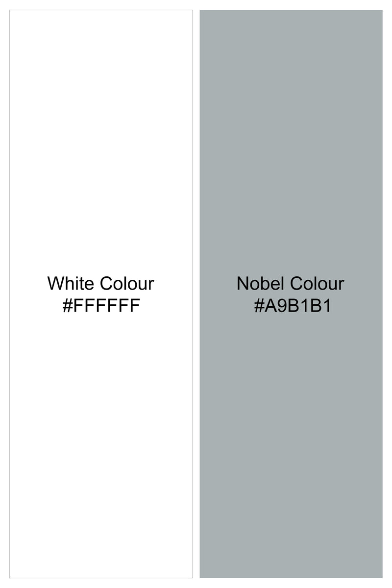 Bright White and Nobel Gray Printed Premium Cotton Single-breasted Blazer