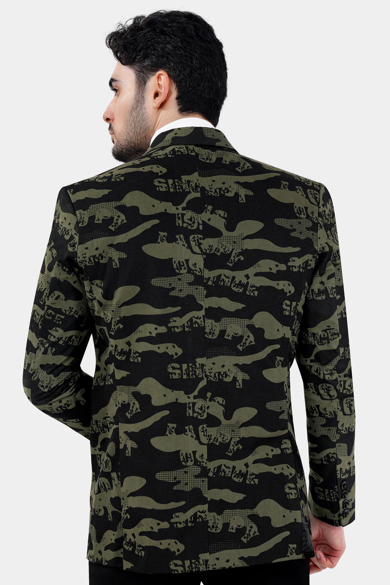 Jade Black and Woodland Green Printed Premium Cotton Single-Breasted Blazer