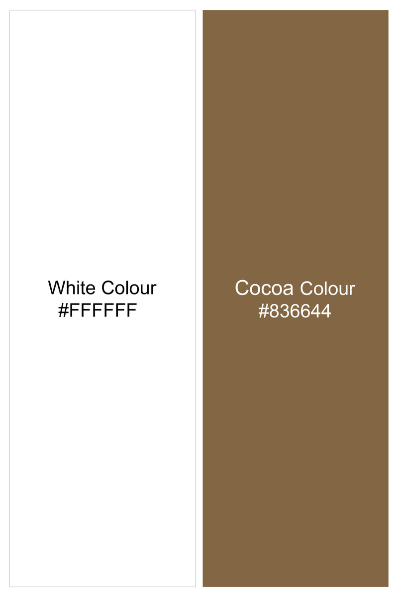 Bright White and Cocoa Brown Printed Premium Cotton Blazer