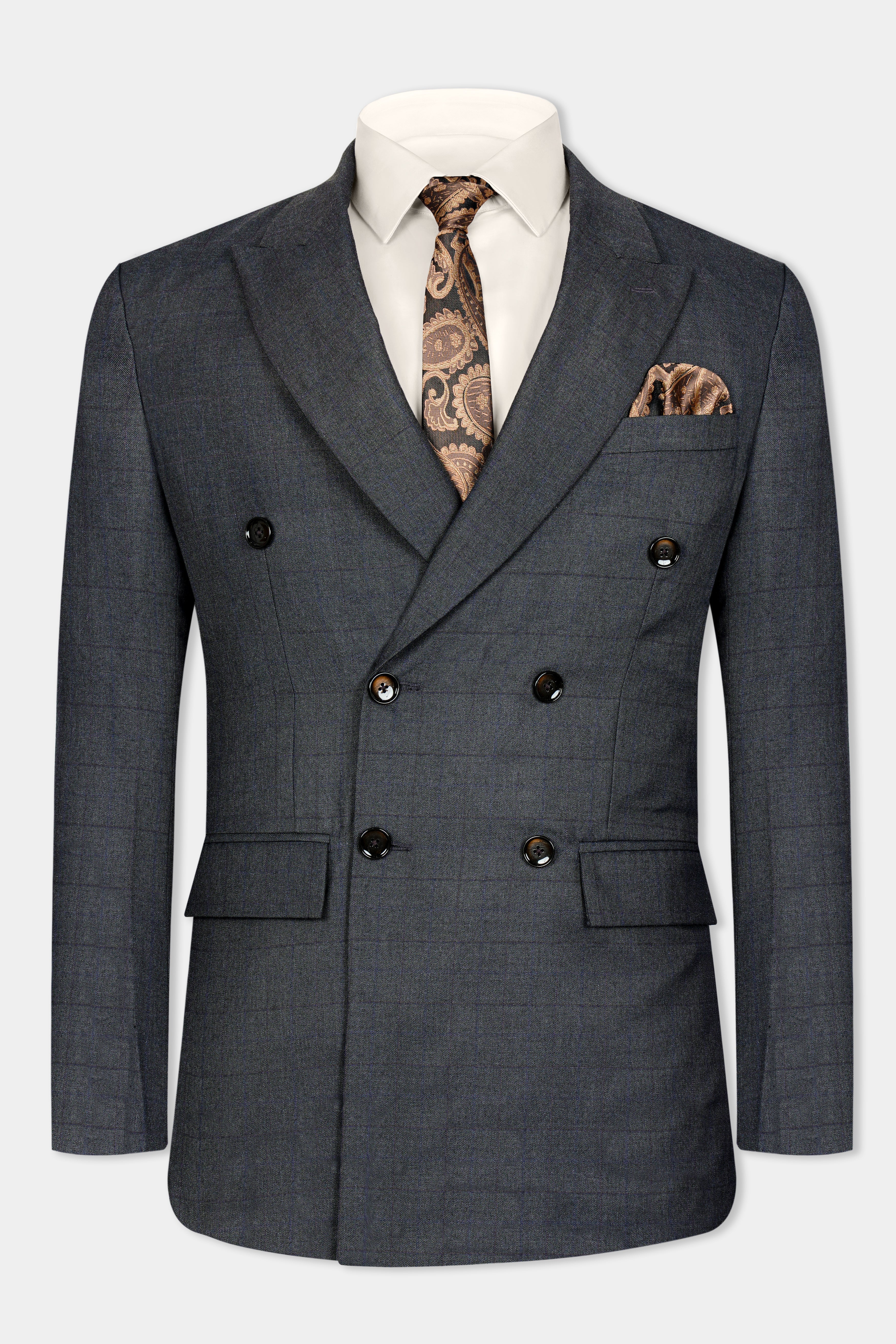 Arsenic Grey Checks-Plaid Premium wool blend Double Breasted Suit