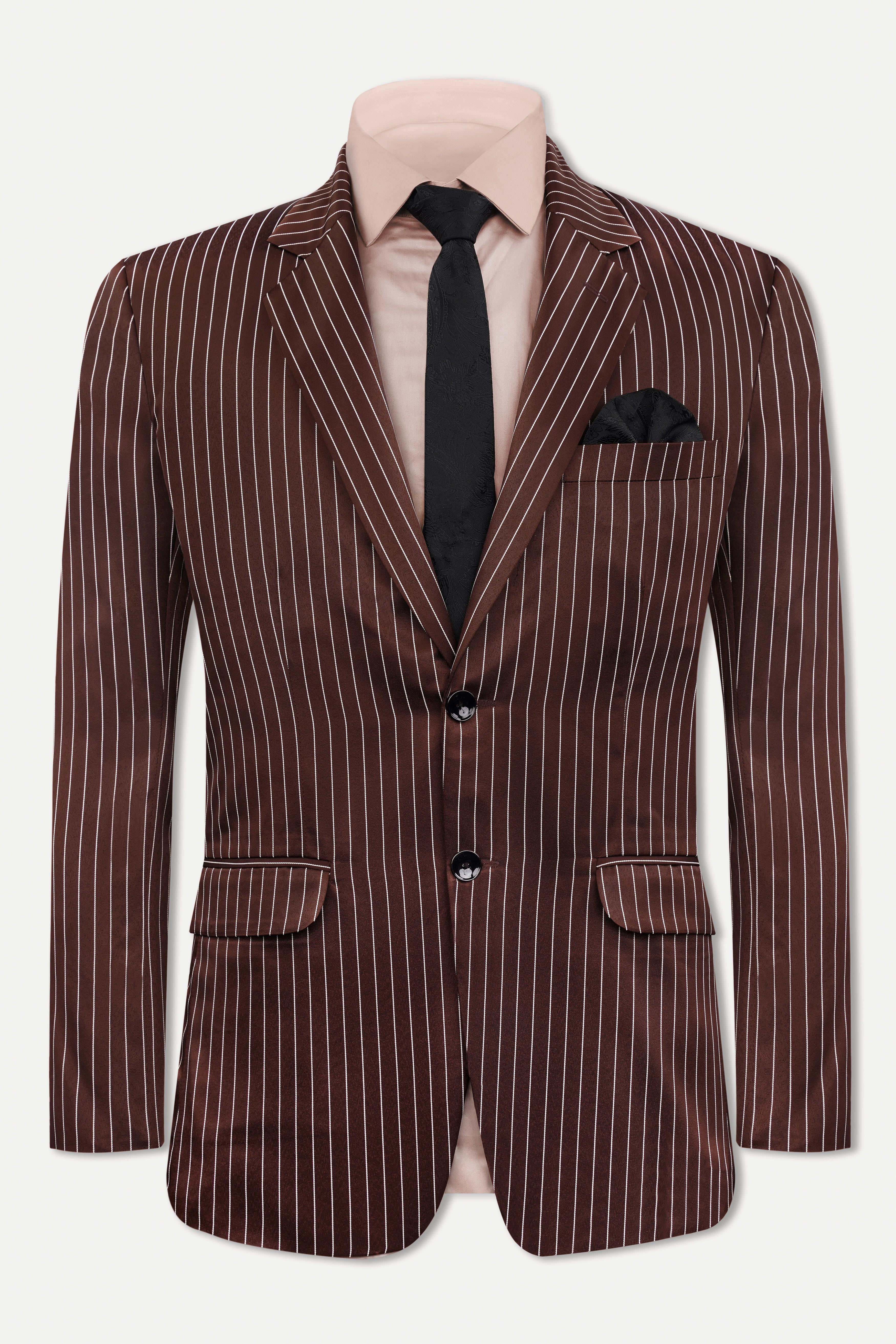 Cork Brown and White Striped Wool Rich Blazer