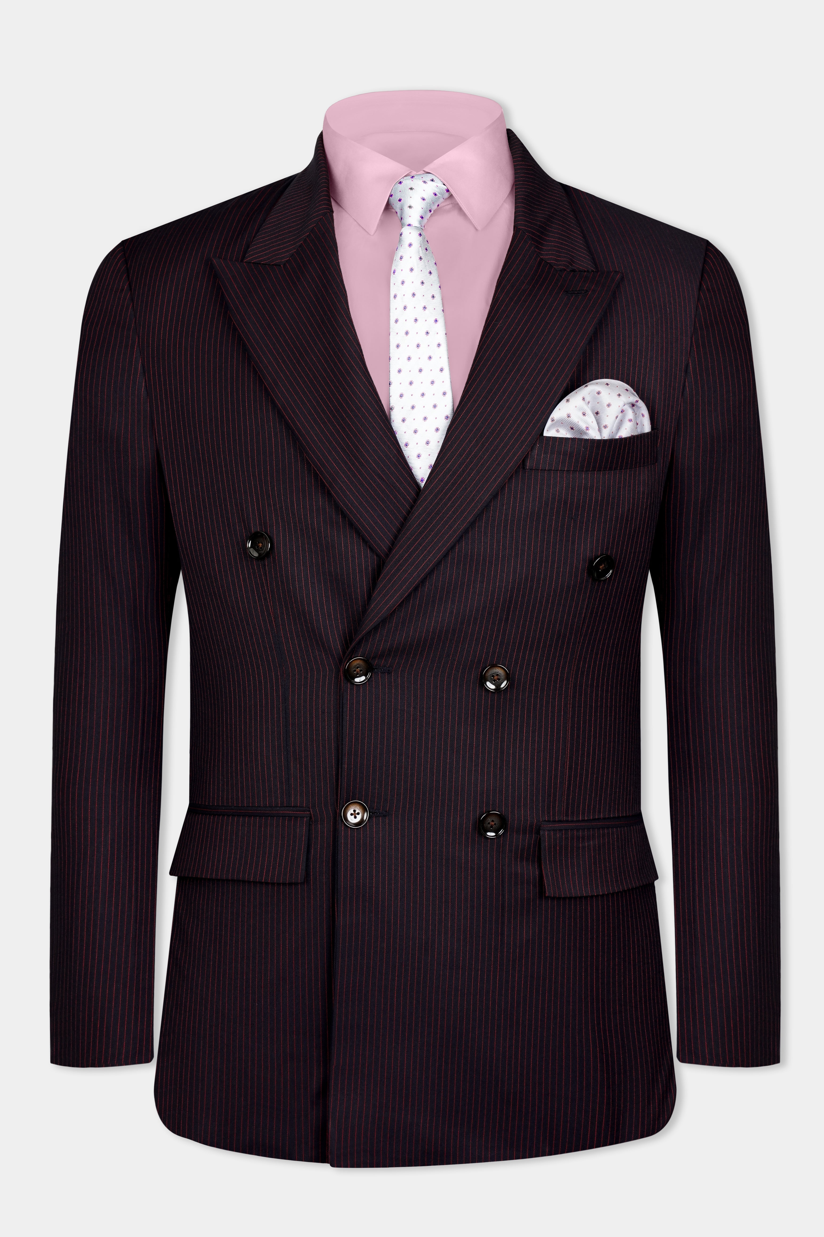 Onyx Maroon and Mandy Pink Striped Double Breasted Wool Rich Blazer