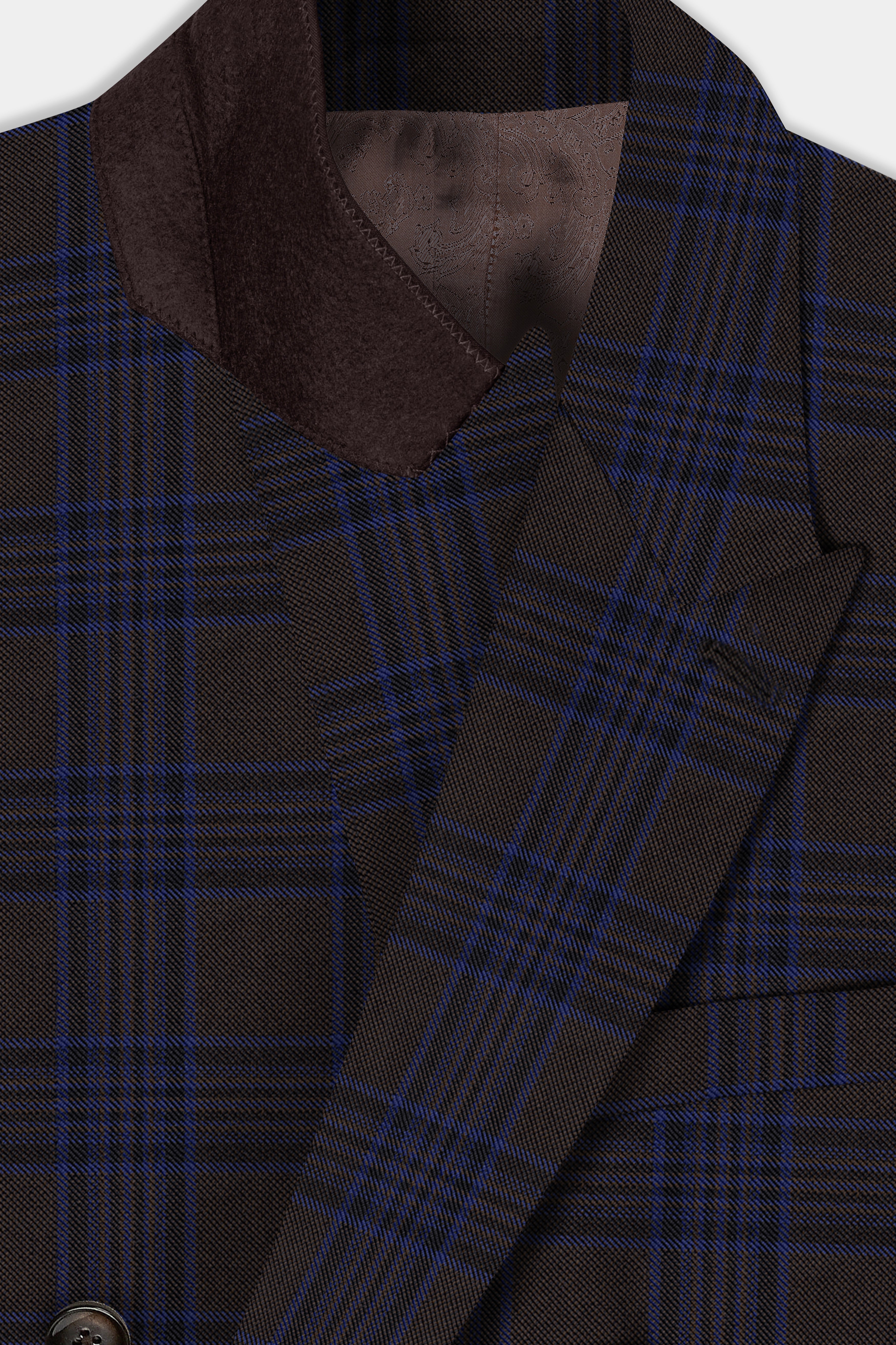 Coffee Bean Brown And Bunting Blue Windowpane Wool Rich Double Breasted Blazer