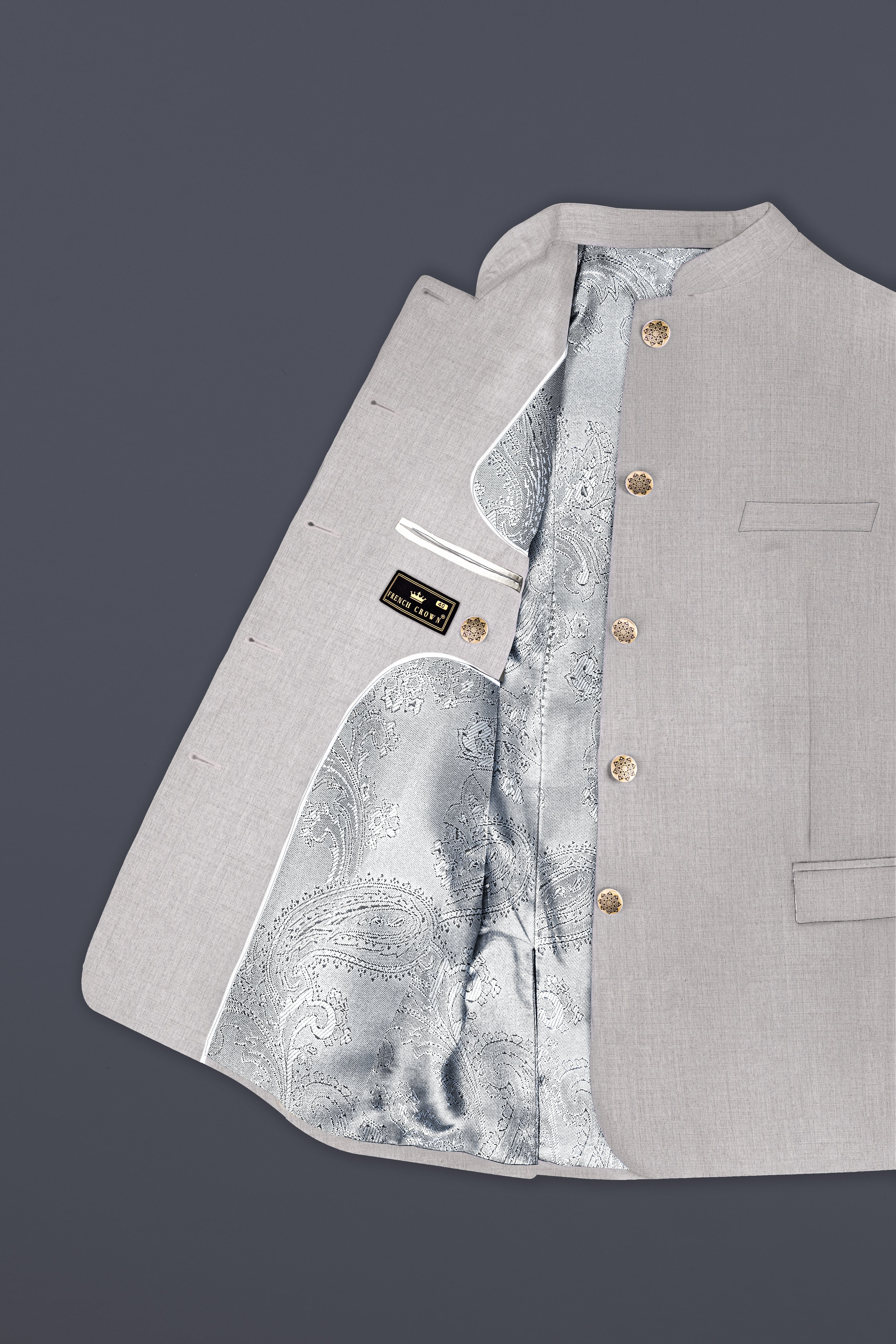 Martini Cream Textured Wool Rich Bandhgala Blazer