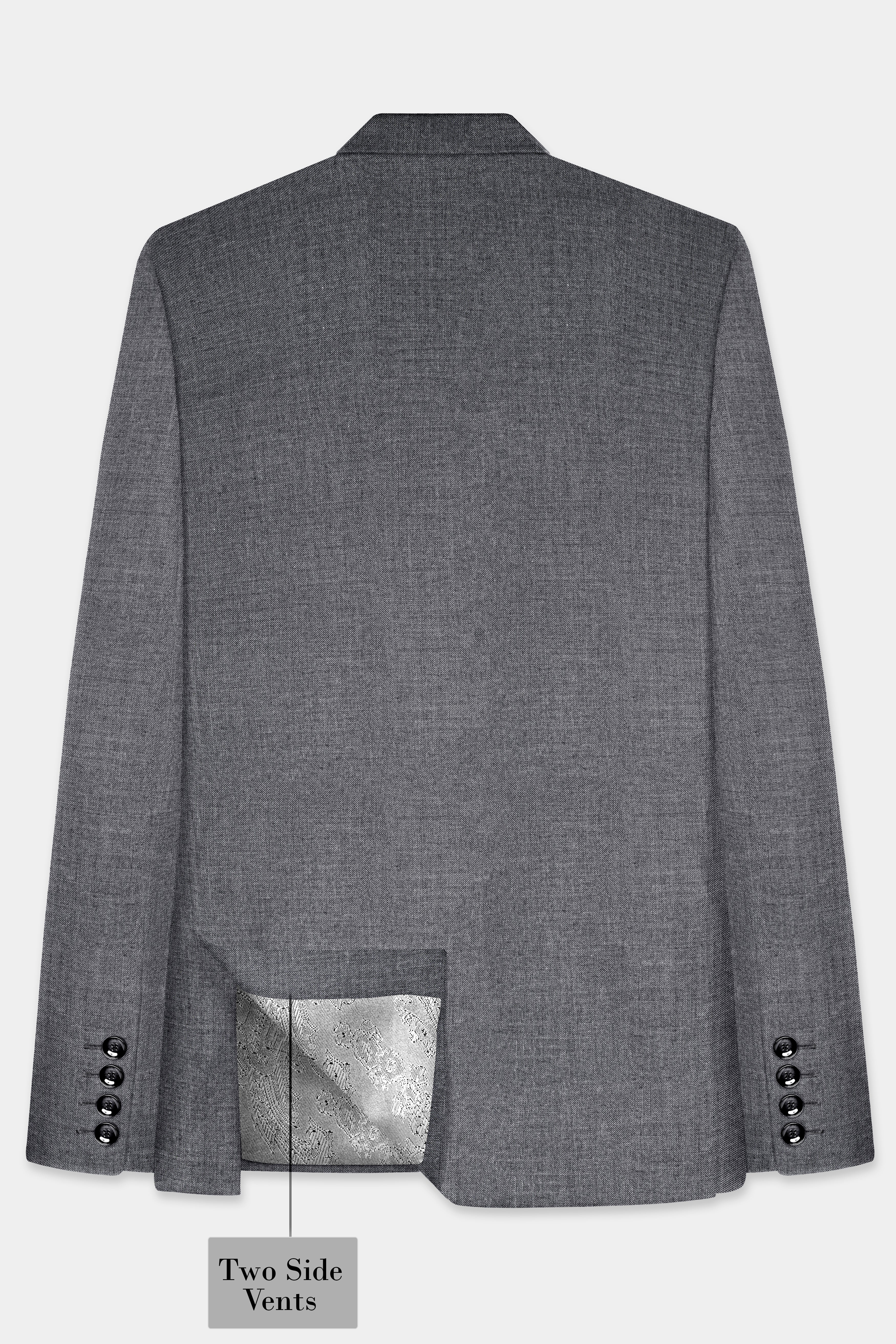 Vampire Gray Textured Wool Rich Double Breasted Blazer