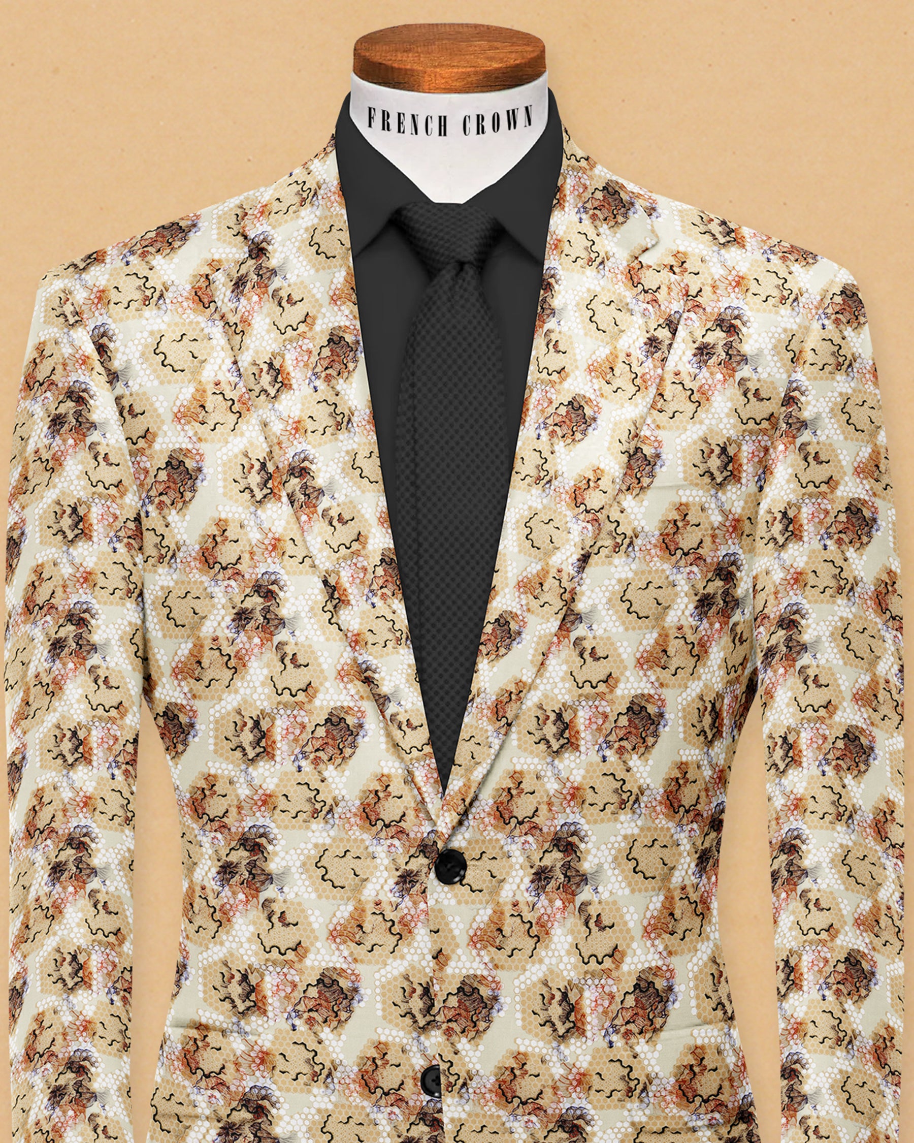 Cream Honeycomb Print Premium Designer Blazer