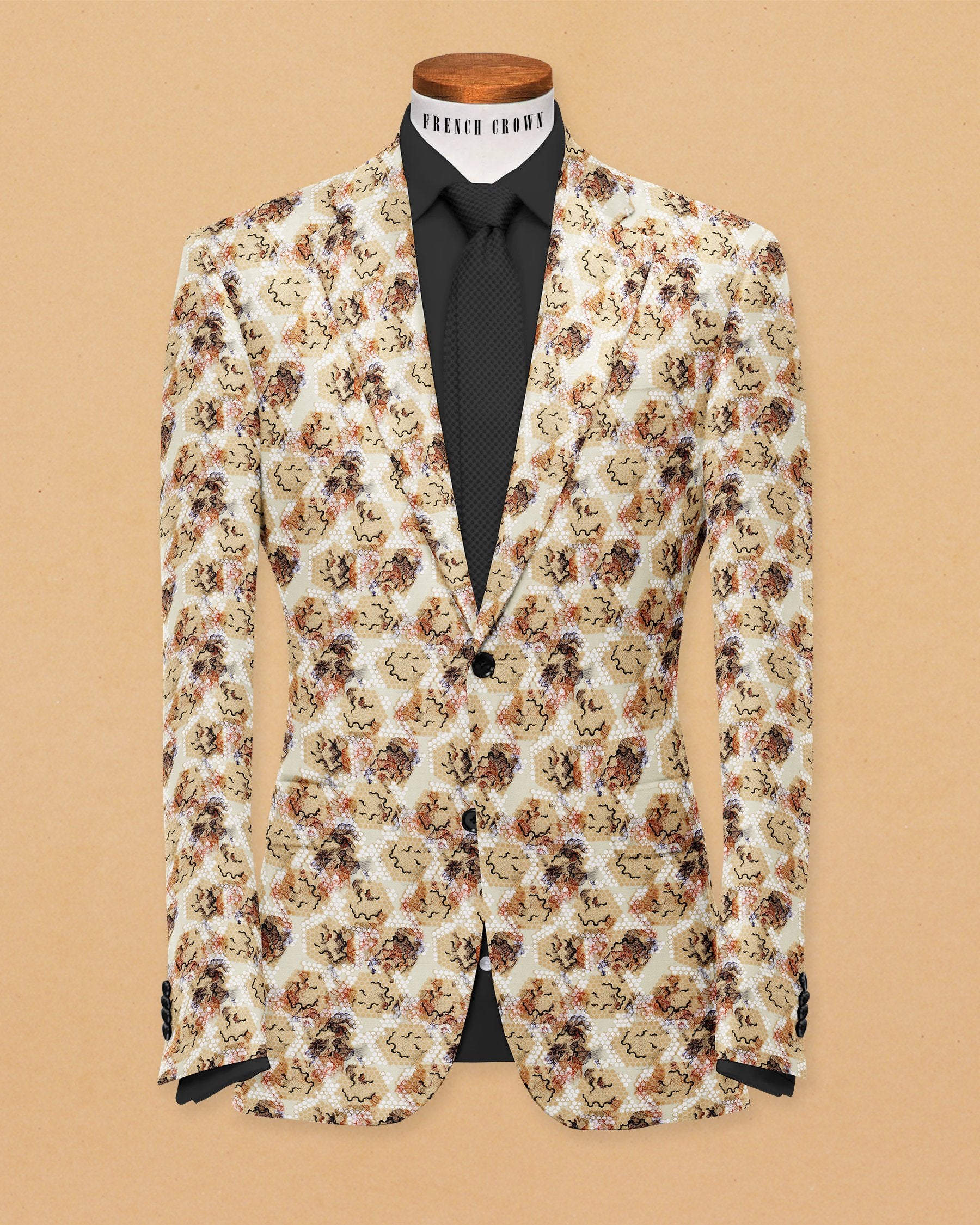 Cream Honeycomb Print Premium Designer Blazer