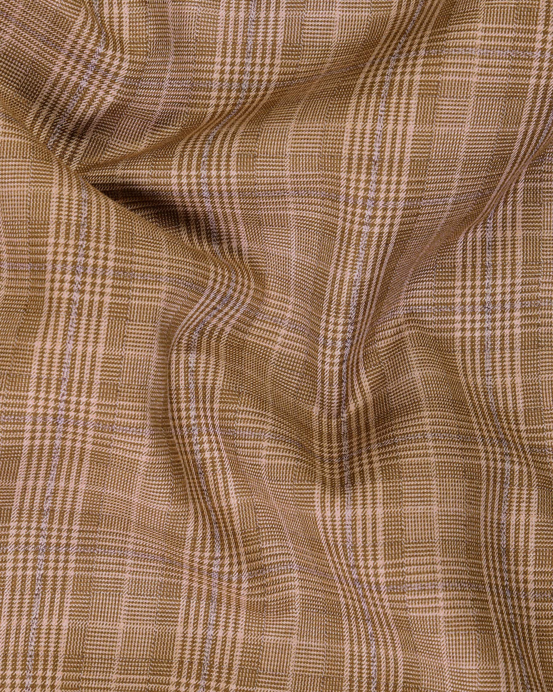 Camel Plaid Cross Placket Bandhgala/Mandarin Blazer