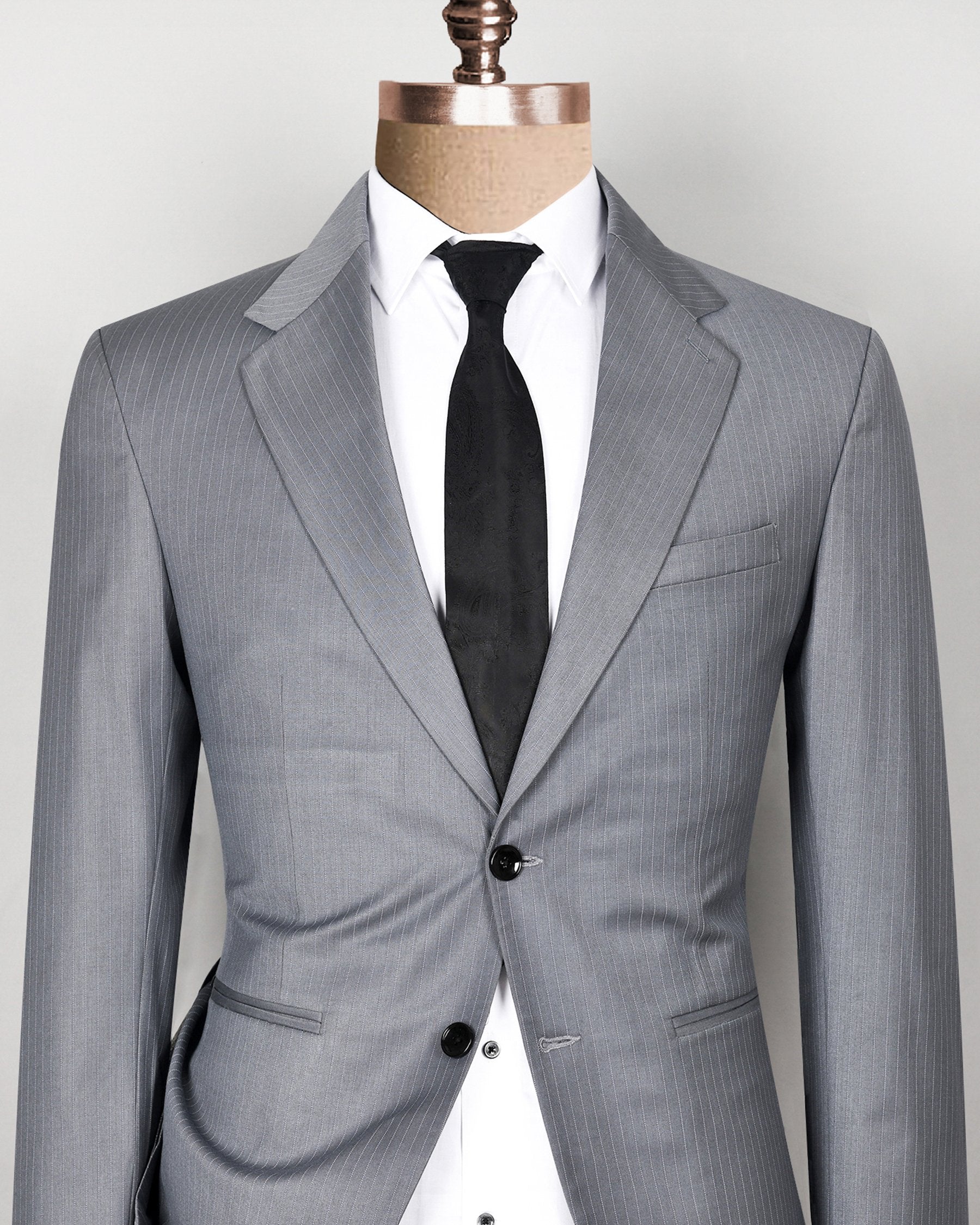 Hemsworth Metal Grey Striped Wool blend Blazer BL507SB-42, BL507SB-50, BL507SB-60, BL507SB-36, BL507SB-38, BL507SB-48, BL507SB-58, BL507SB-40, BL507SB-44, BL507SB-46, BL507SB-52, BL507SB-54, BL507SB-56