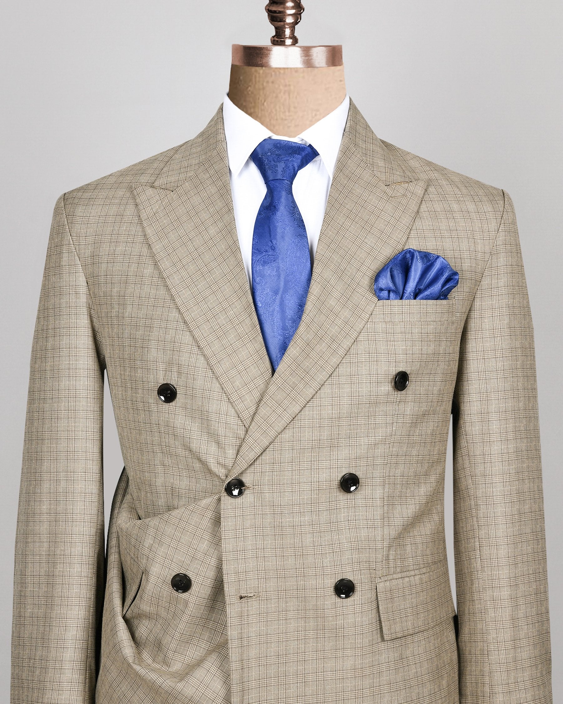 Almost Oyster Plaid Wool Blend Double Breasted Blazer BL520DB-42, BL520DB-36, BL520DB-38, BL520DB-40, BL520DB-46, BL520DB-48, BL520DB-50, BL520DB-52, BL520DB-54, BL520DB-56, BL520DB-58, BL520DB-60, BL520DB-44