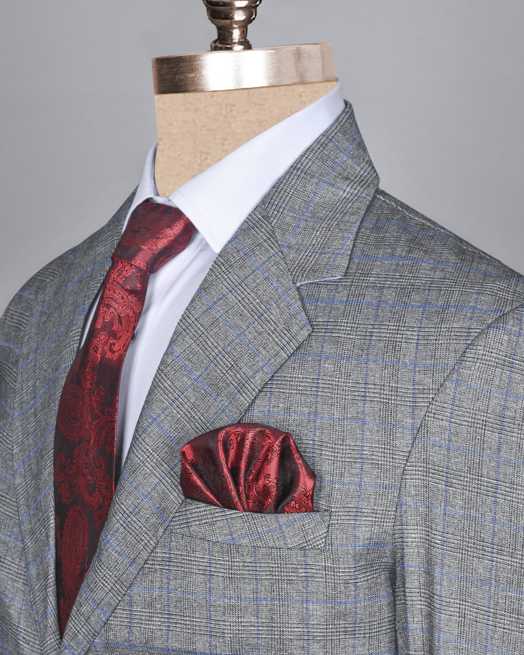 Pewter Grey Plaid and textured Premium Wool Blazer