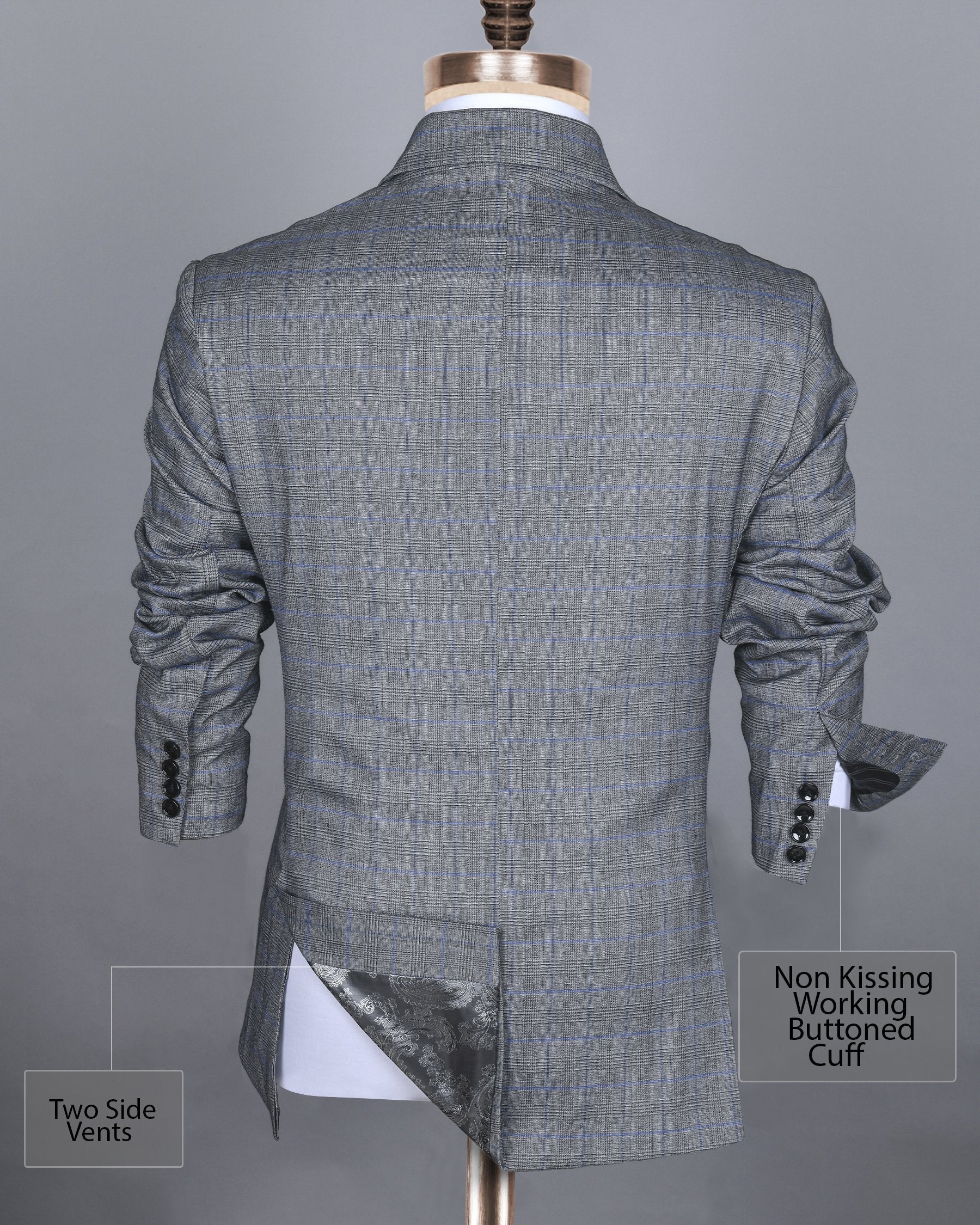 Pewter Grey Plaid and textured Premium Wool Blazer