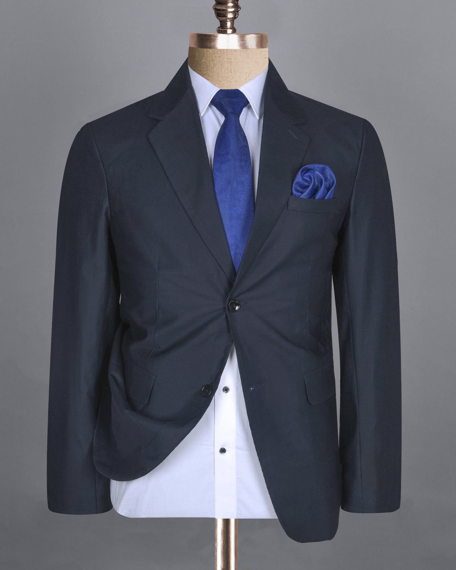 Navy Subtle Pinstriped Premium Cotton Sport Blazer