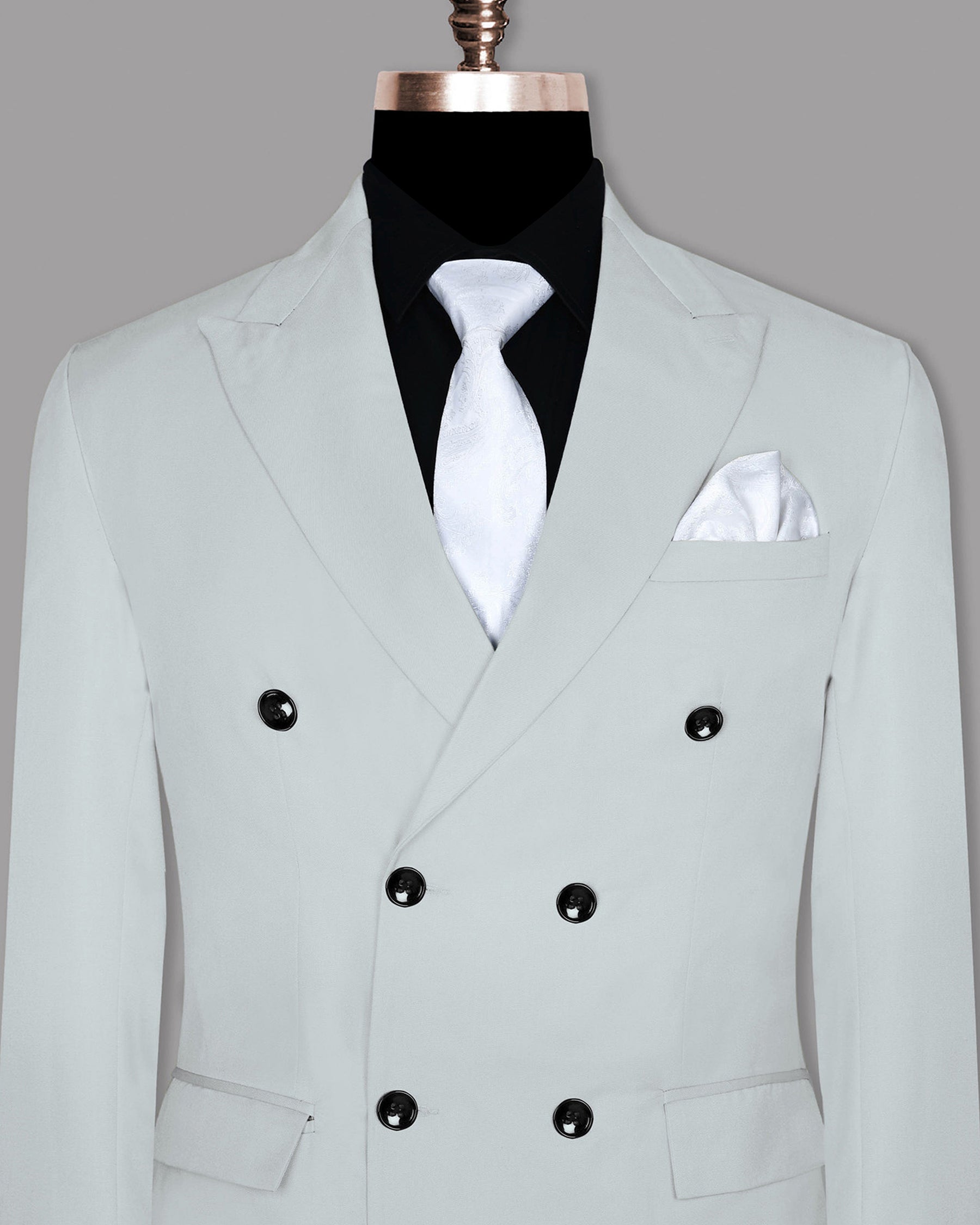 Grey Textured Double Breasted Premium Wool-blend Blazer For Men
