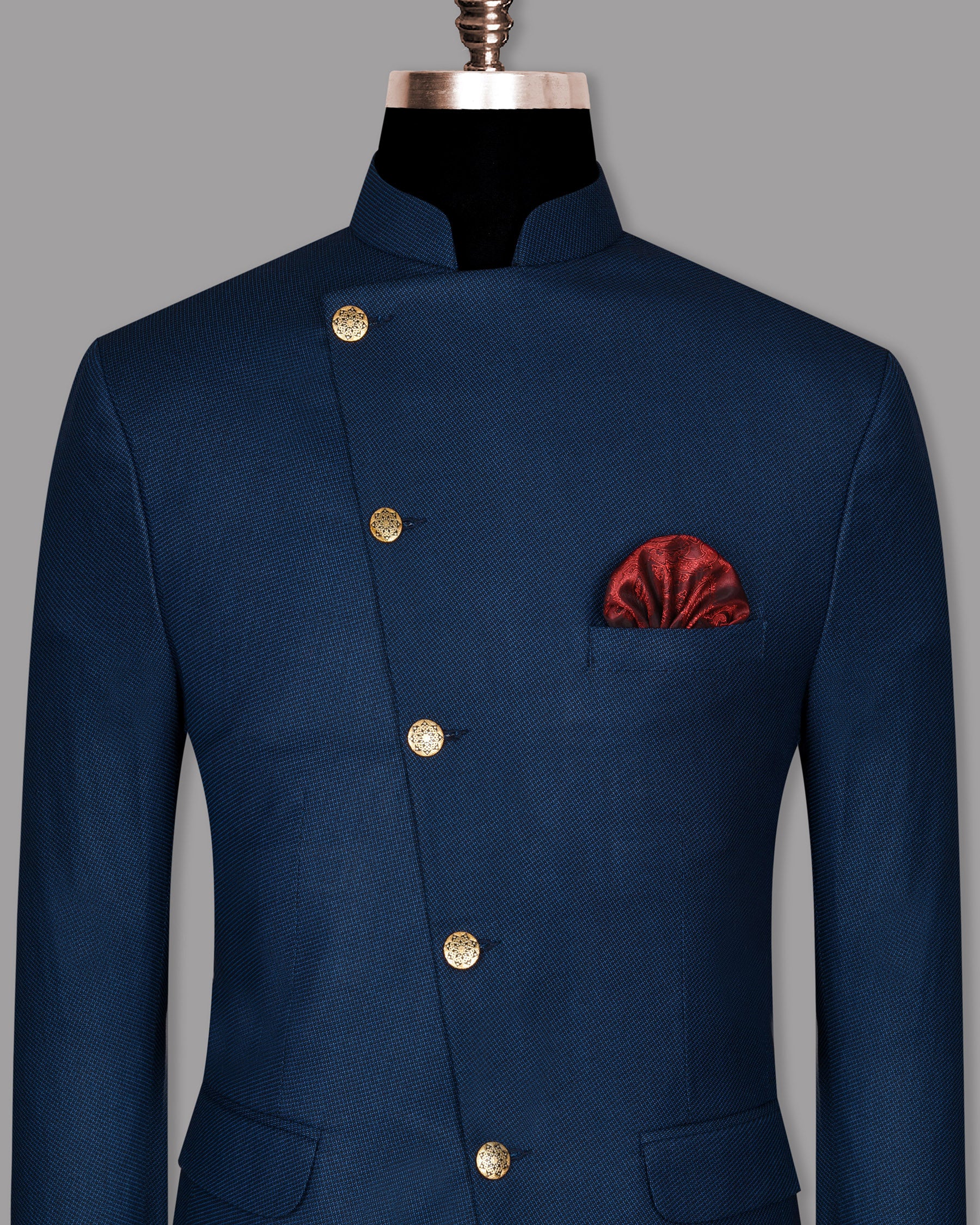 Royal Blue Diamond Dobby Cross Buttoned Bandhgala/Mandarin wool-silk blend Blazer BL626CBG-48, BL626CBG-50, BL626CBG-52, BL626CBG-54, BL626CBG-60, BL626CBG-56, BL626CBG-58, BL626CBG-38, BL626CBG-40, BL626CBG-42, BL626CBG-46, BL626CBG-36, BL626CBG-44