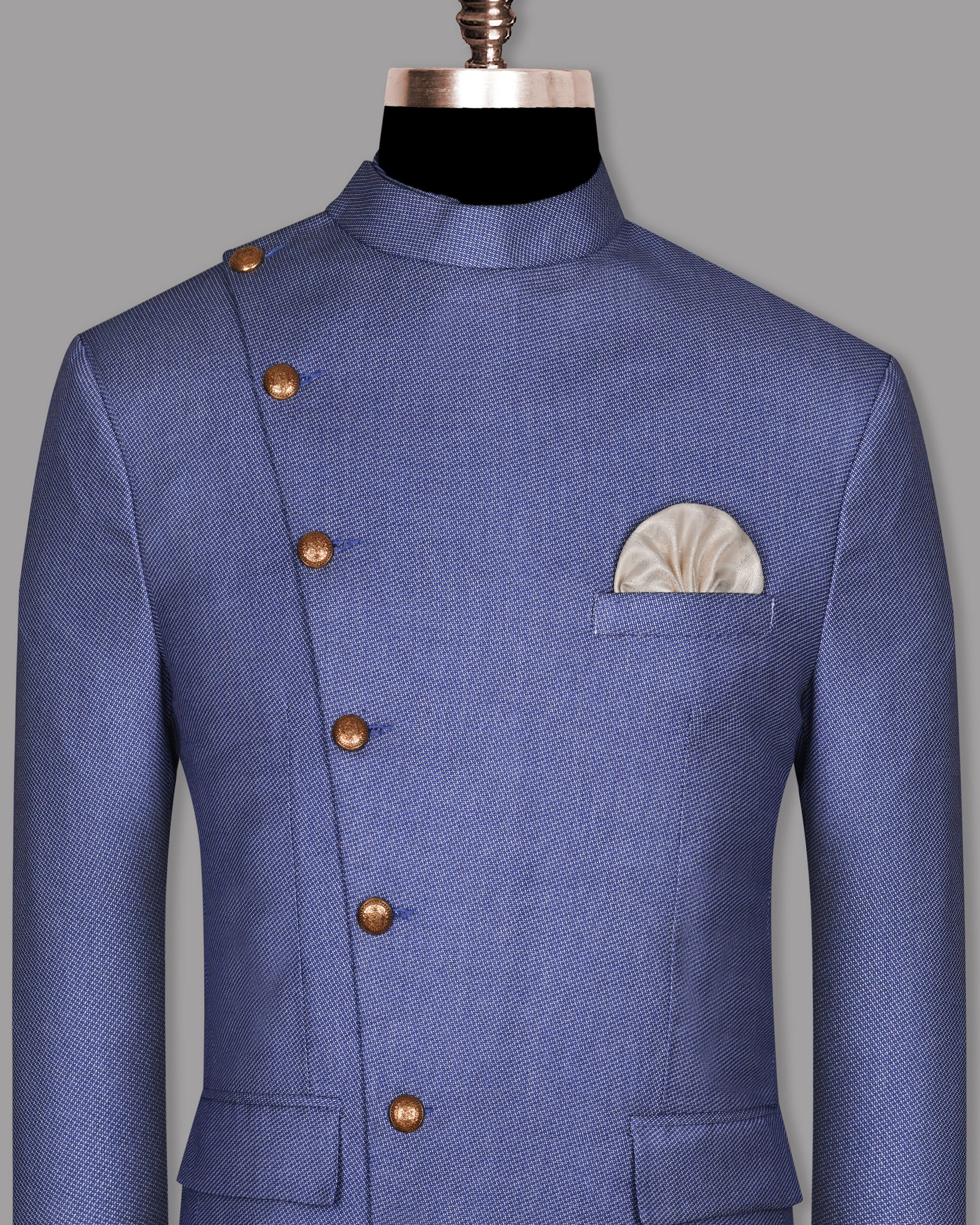 Sky Blue Micro Textured Ultra soft Cross Buttoned Bandhgala/Mandarin wool-silk blend Blazer BL628CBG2-50, BL628CBG2-54, BL628CBG2-58, BL628CBG2-48, BL628CBG2-36, BL628CBG2-40, BL628CBG2-44, BL628CBG2-52, BL628CBG2-38, BL628CBG2-46, BL628CBG2-60, BL628CBG2-56, BL628CBG2-42