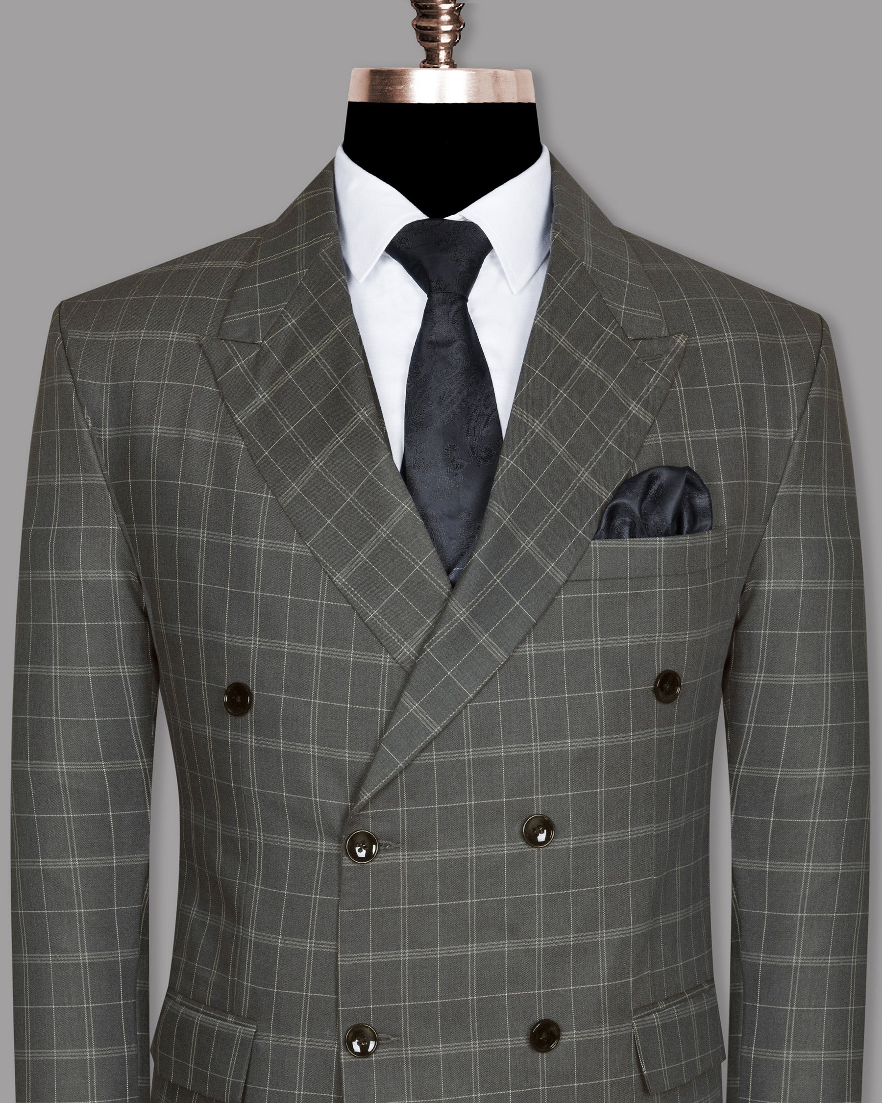 Trout Grey Windowpane Pure Wool Double Breasted Blazer BL633DB-38, BL633DB-40, BL633DB-42, BL633DB-44, BL633DB-46, BL633DB-48, BL633DB-56, BL633DB-58, BL633DB-60, BL633DB-36, BL633DB-50, BL633DB-52, BL633DB-54