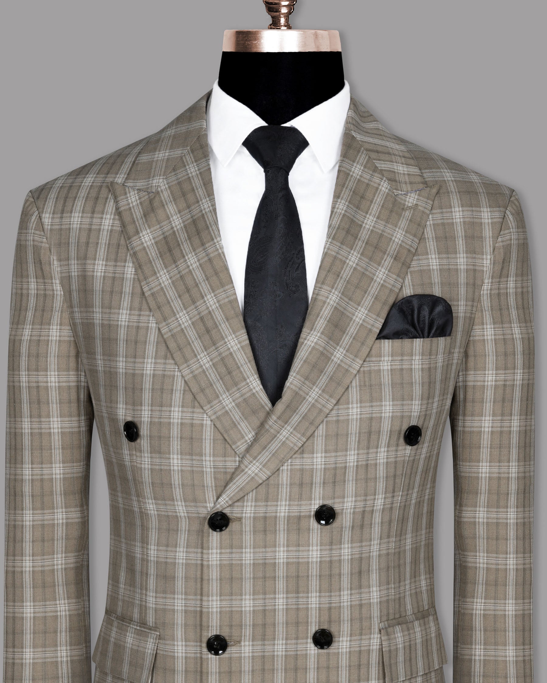 Saddle Prince of wales Checked Pure Wool Double Breasted Blazer BL636DB-54, BL636DB-48, BL636DB-38, BL636DB-42, BL636DB-44, BL636DB-56, BL636DB-46, BL636DB-52, BL636DB-58, BL636DB-60, BL636DB-40, BL636DB-36, BL636DB-50