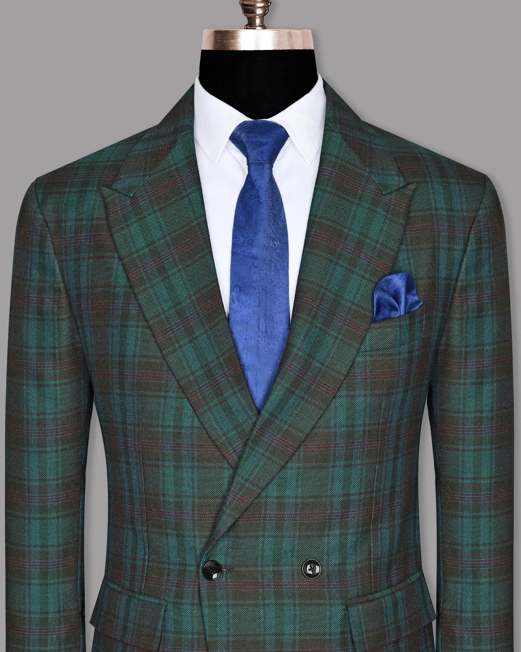 Olive with Emerald and Subtle Red Plaid Wool Blend Double Breasted Tweed Blazer BL682DB2-36, BL682DB2-38, BL682DB2-54, BL682DB2-40, BL682DB2-52, BL682DB2-44, BL682DB2-42, BL682DB2-58, BL682DB2-46, BL682DB2-48, BL682DB2-50, BL682DB2-56, BL682DB2-60