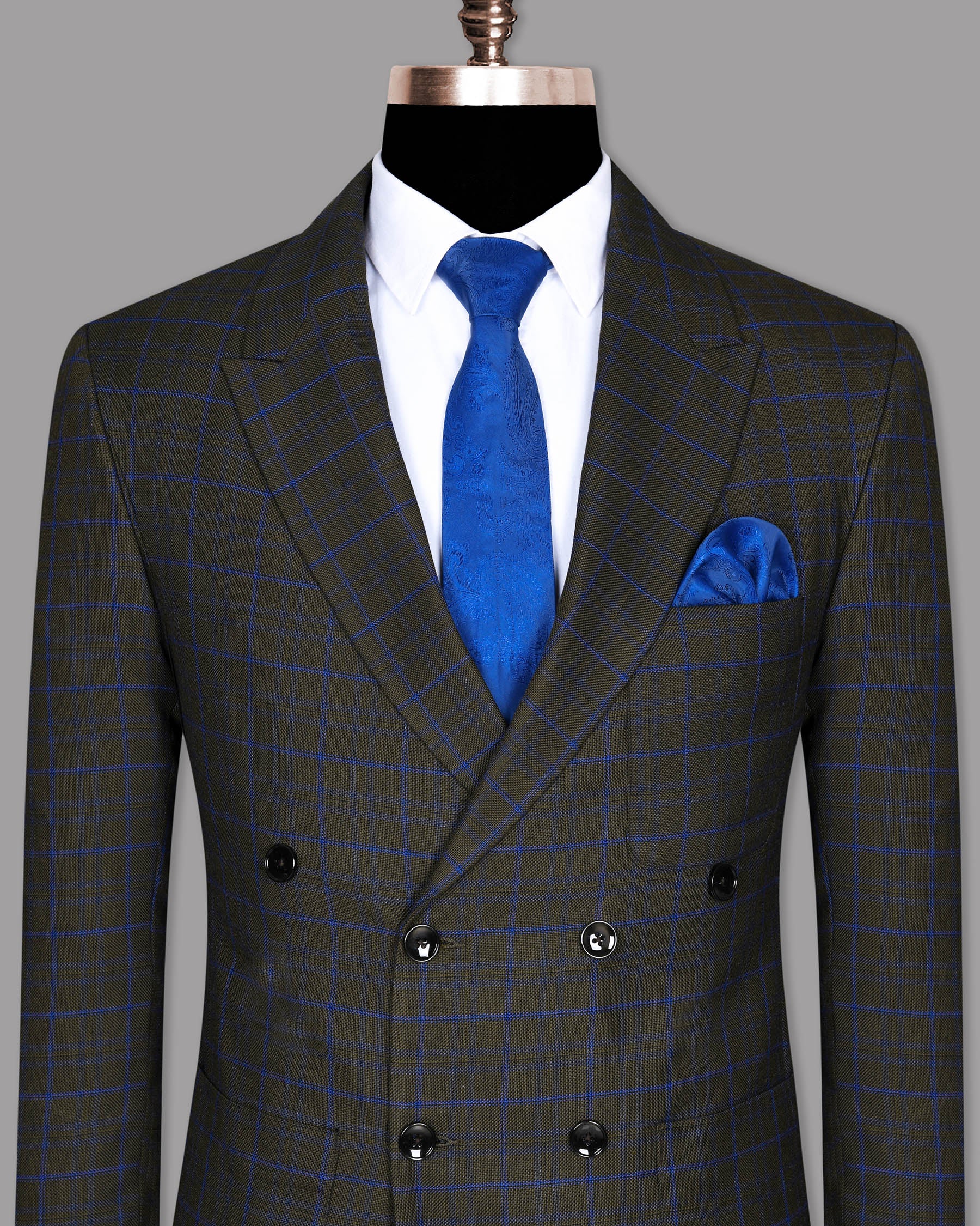 Wood Brown with Royal Blue windowpane Wool Double Breasted Tweed Blazer BL690DB-PP-36, BL690DB-PP-38, BL690DB-PP-40, BL690DB-PP-46, BL690DB-PP-50, BL690DB-PP-44, BL690DB-PP-42, BL690DB-PP-48, BL690DB-PP-52, BL690DB-PP-54, BL690DB-PP-56, BL690DB-PP-58, BL690DB-PP-60