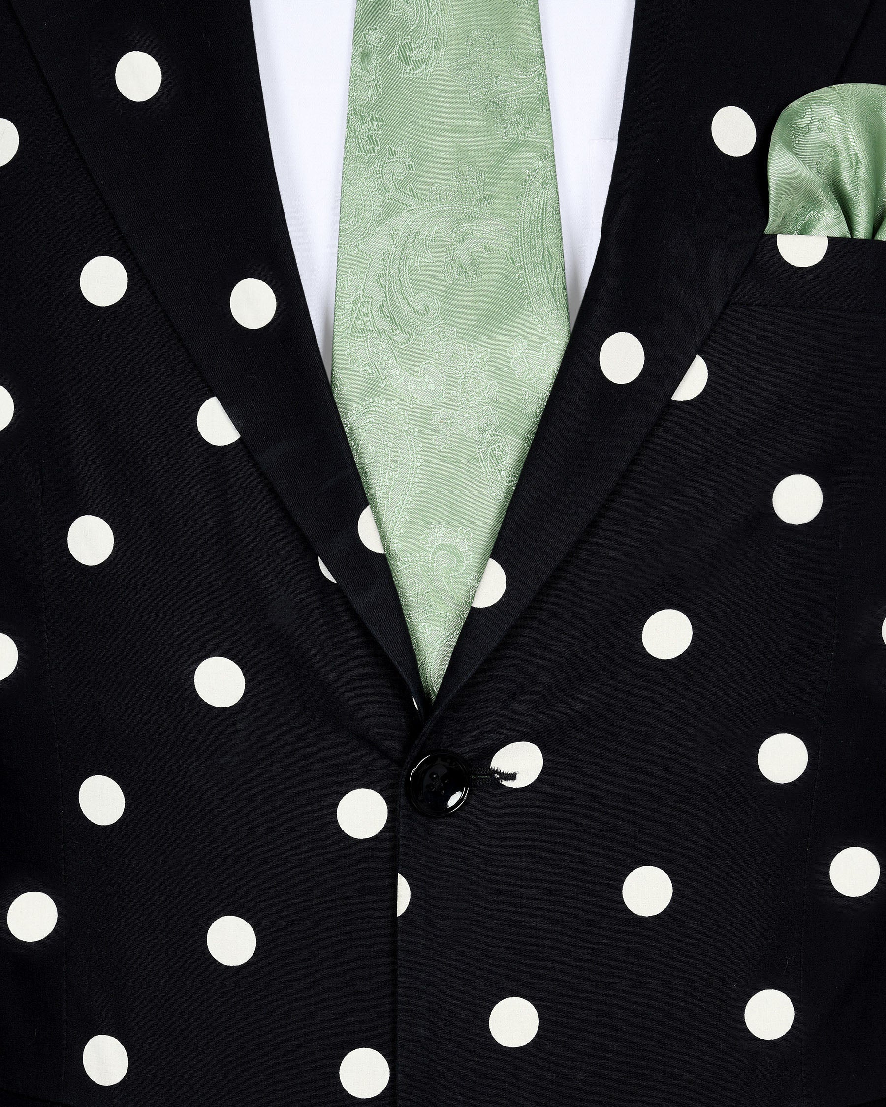 Black Polka Dotted Tweed Wool Blazer