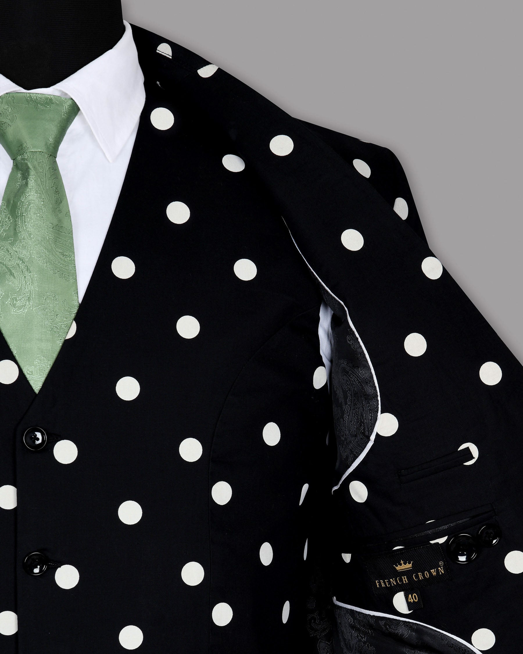 Black Polka Dotted Tweed Wool Blazer