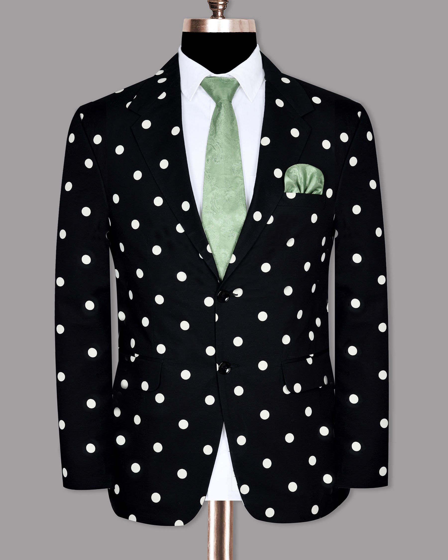 Black Polka Dotted Tweed Wool Blazer