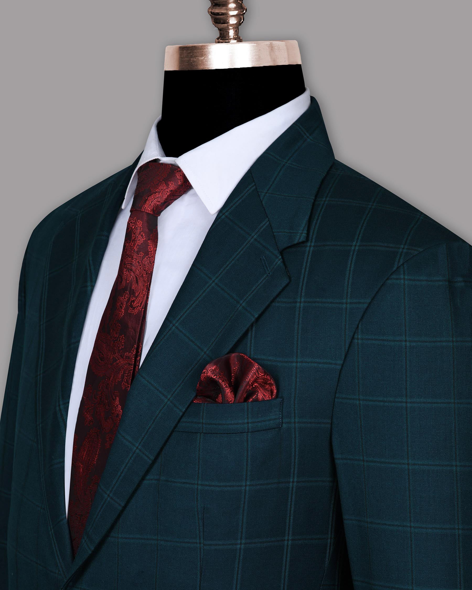 Peacock Blue Windowpane Wool Blazer