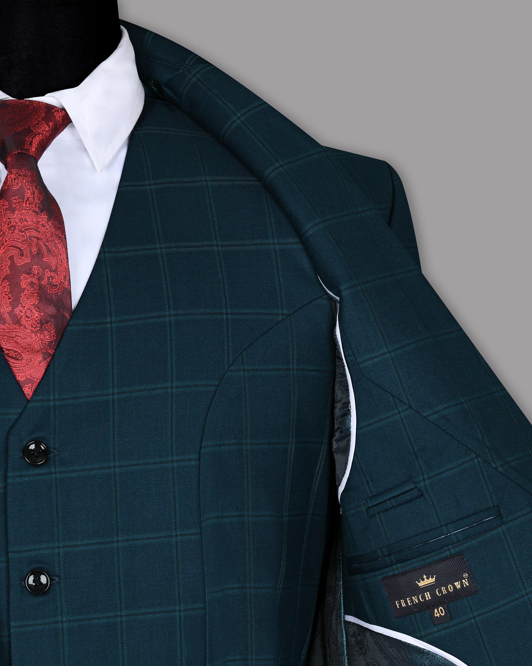 Peacock Blue Windowpane Wool Blazer