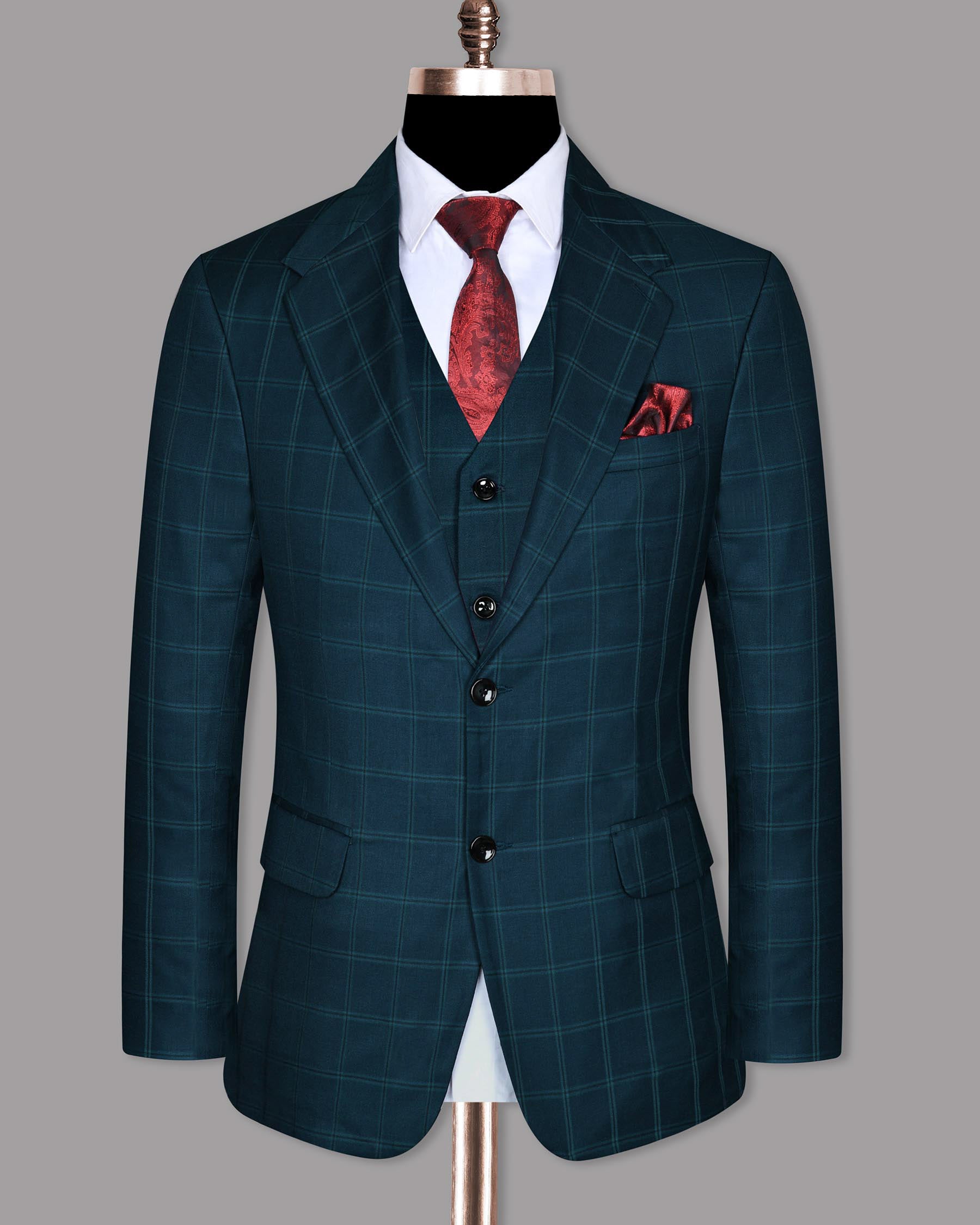 Peacock Blue Windowpane Wool Blazer