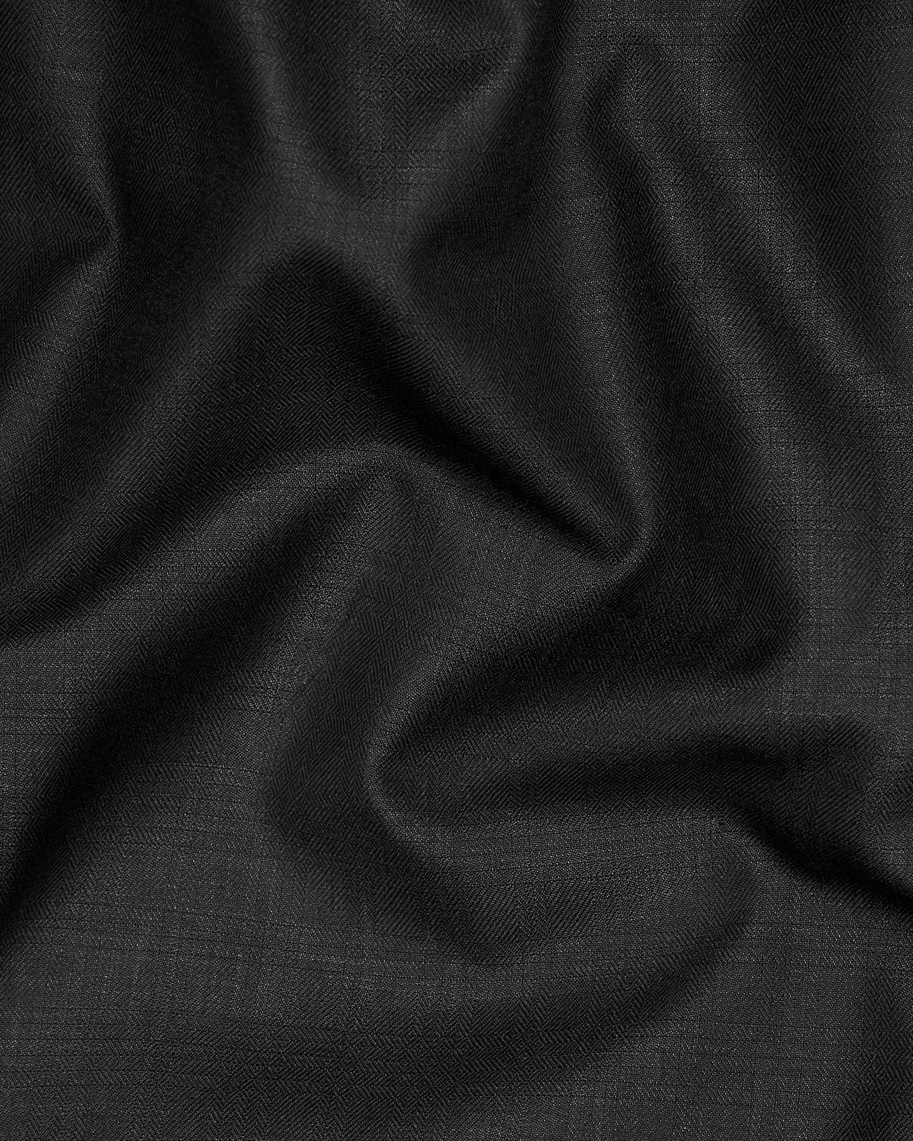 Jade Black Subtle Plaid Cross Placket Bandhgala/Mandarin wool-silk blend Blazer