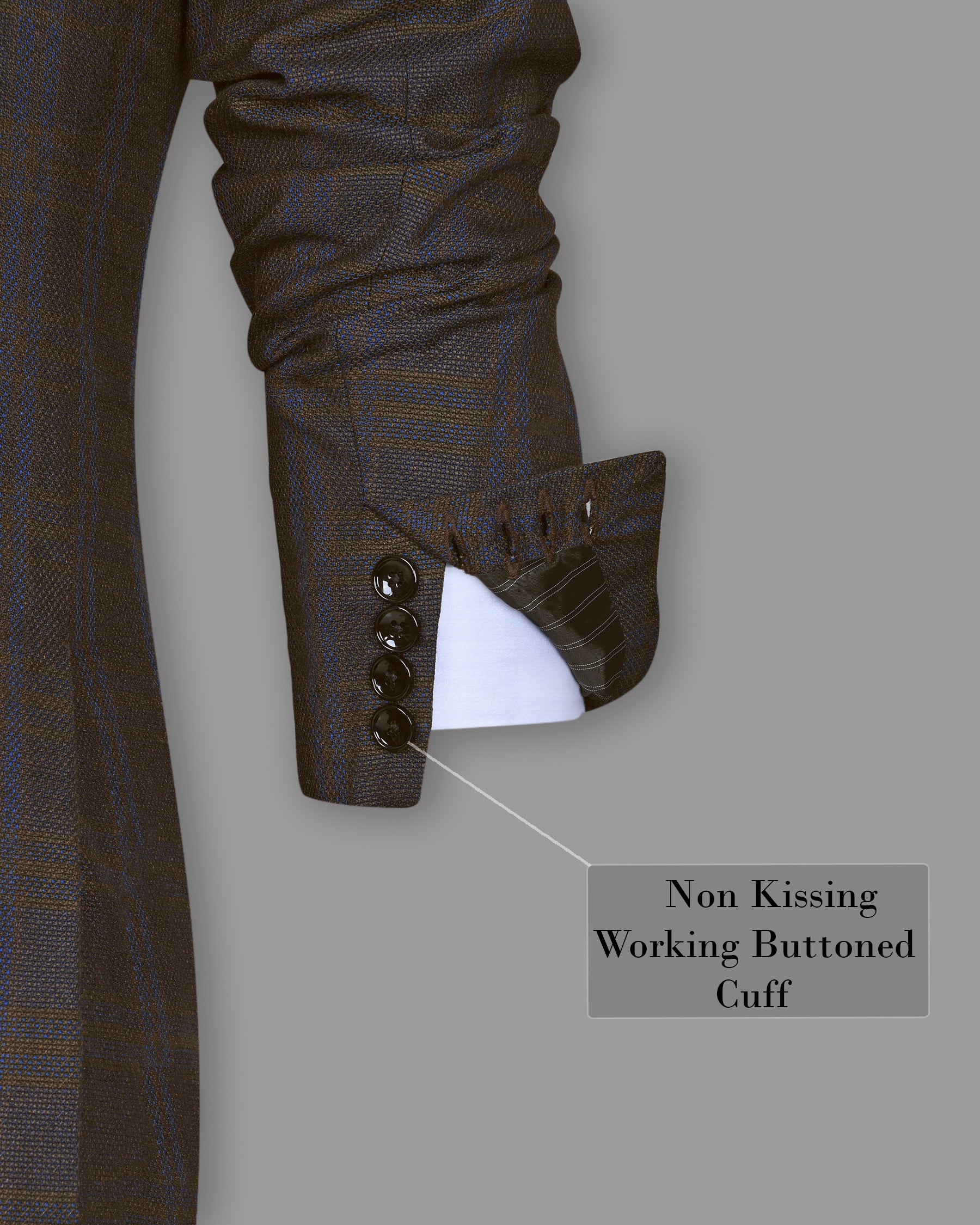 Chocolate Brown subtle windowpane Dobby Wool Double Breasted Tweed Blazer