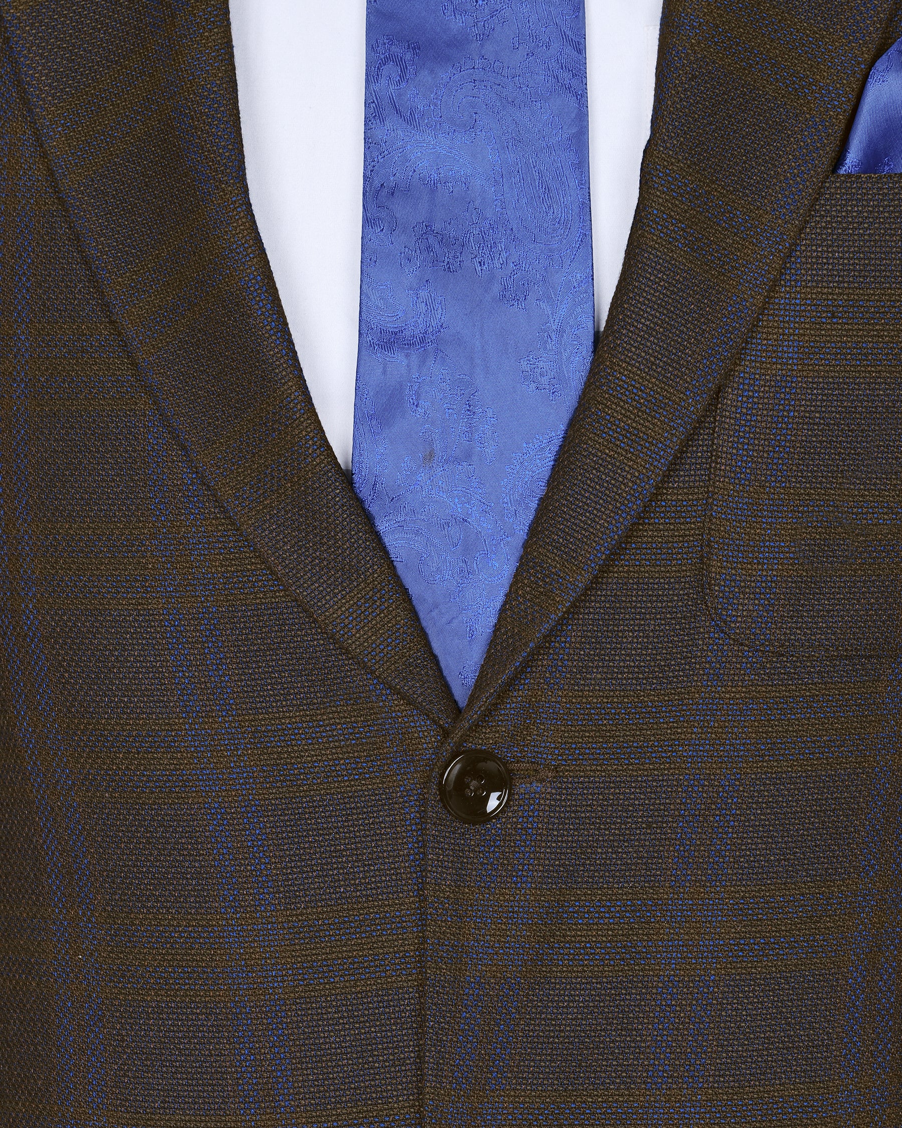 Chocolate Brown subtle windowpane Dobby Wool Double Breasted Tweed Blazer